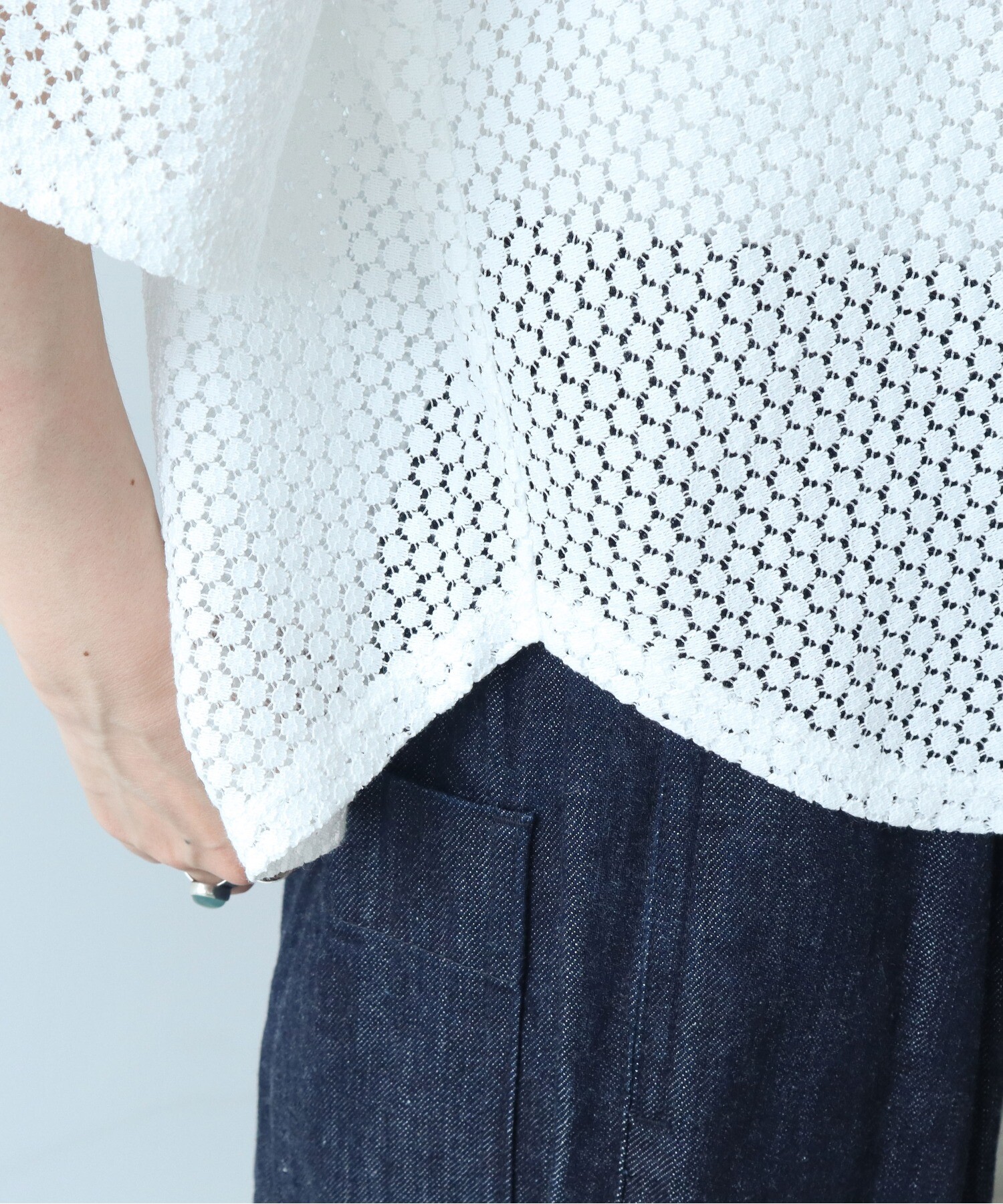 AMBIDEX Store △コットンナイロン マルレース 衿プルオーバー(F シロ  