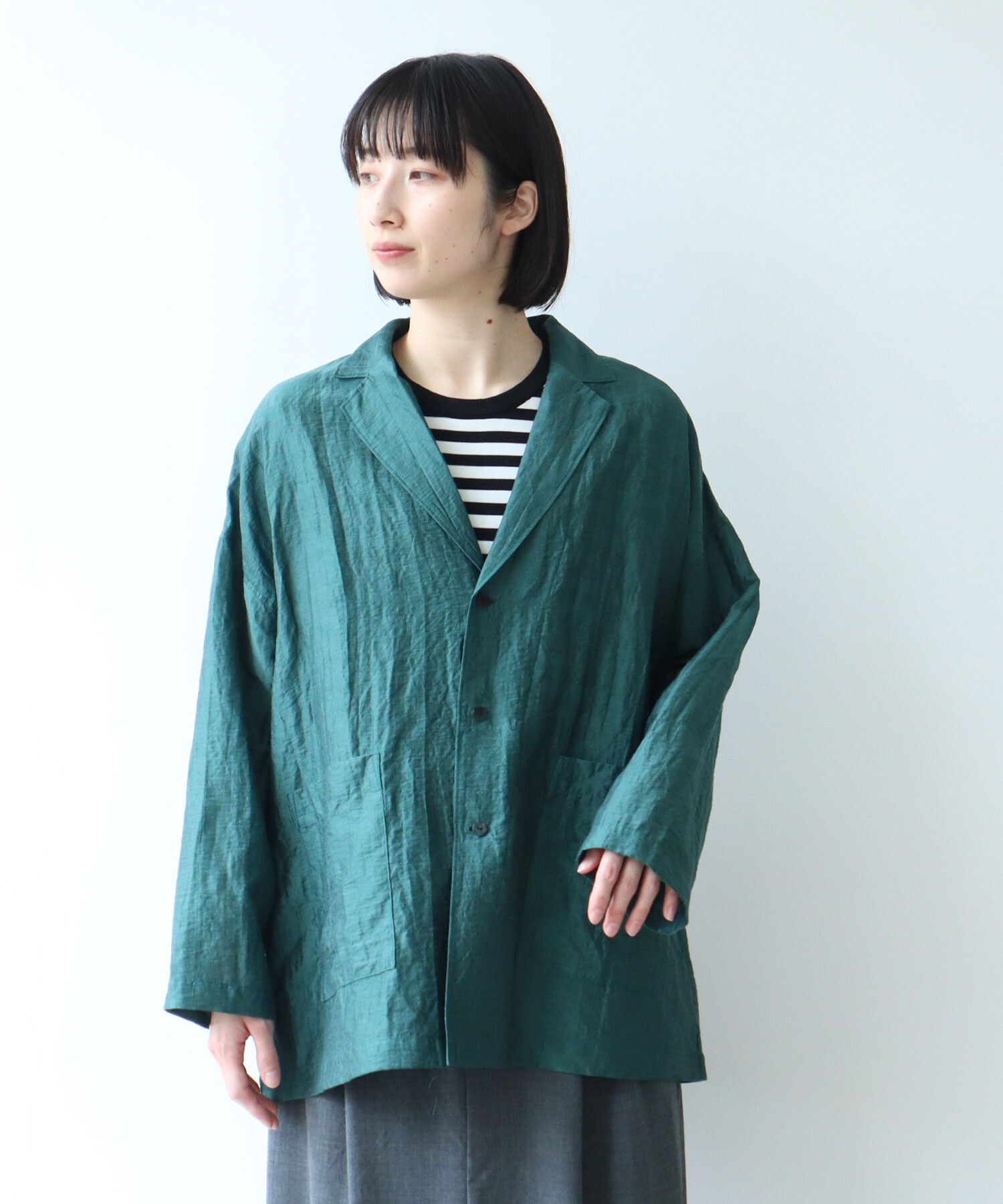 AMBIDEX Store リネンレーヨンナイロン haori ジャケット(F クロ): yuni