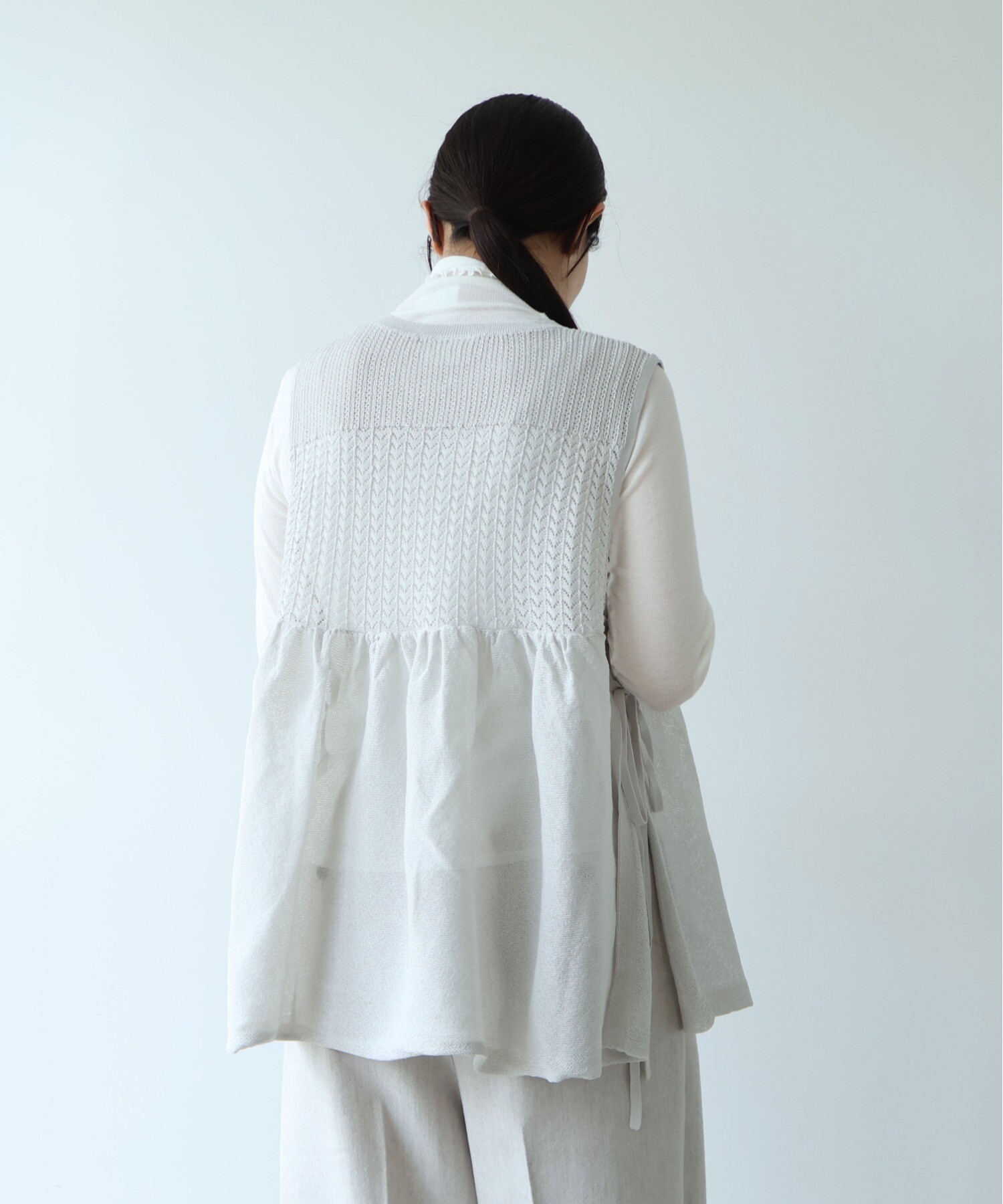 AMBIDEX Store 12G和紙/Polyester tiered knit ベスト(F グレー): yuni