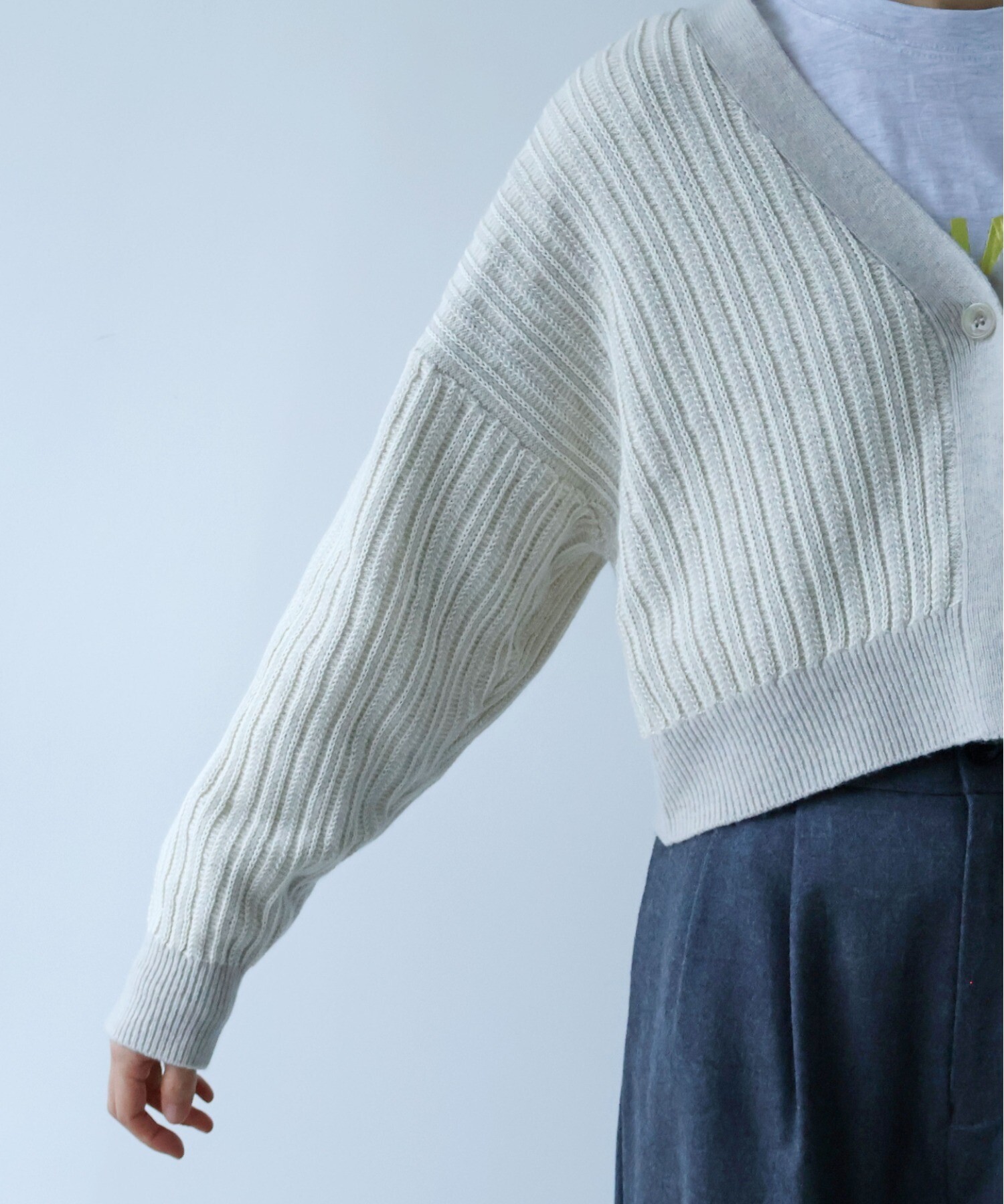 YUNI ページ AMBIDEX Store ○ウールコットン 針抜きshortカーディガン (F シロ): yuni