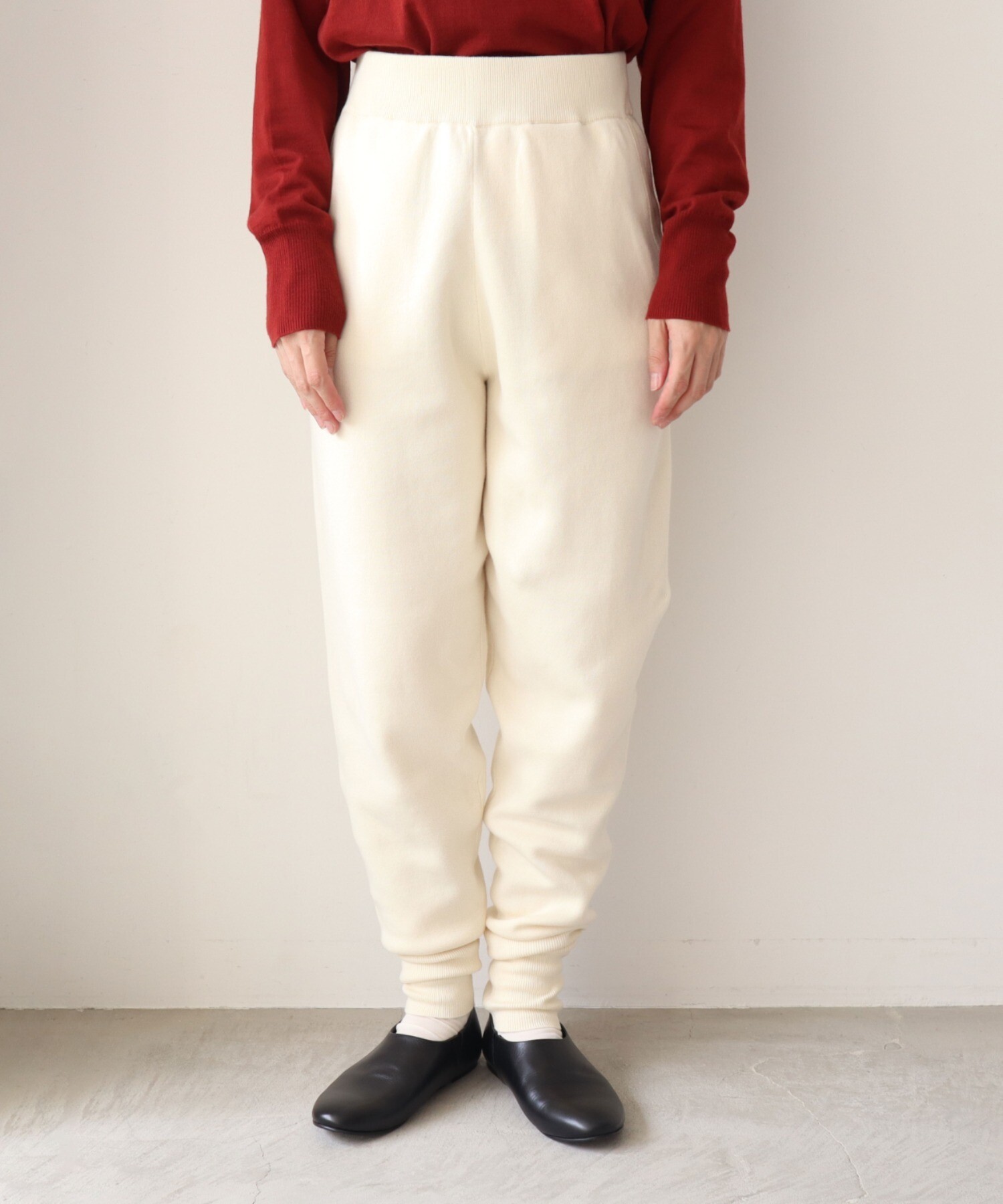 AMBIDEX Store 14G gomme smooth knit pants(F シロ): yuni