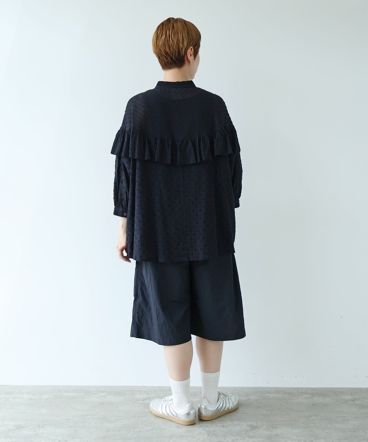 AMBIDEX Store DOT CUT DOBBY ROUND FRILL ブラウス(F WHITE): buoybuoy