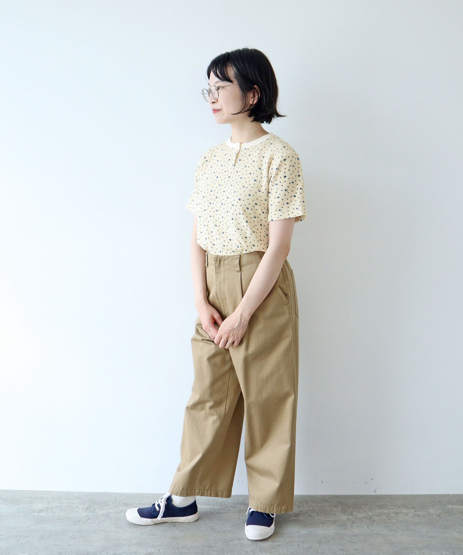 tシャツ USEDサーマル小花プリント ヘンリーネックTシャツ レディース AMBIDEX Store ○USEDサーマル小花プリント ヘンリーネックT