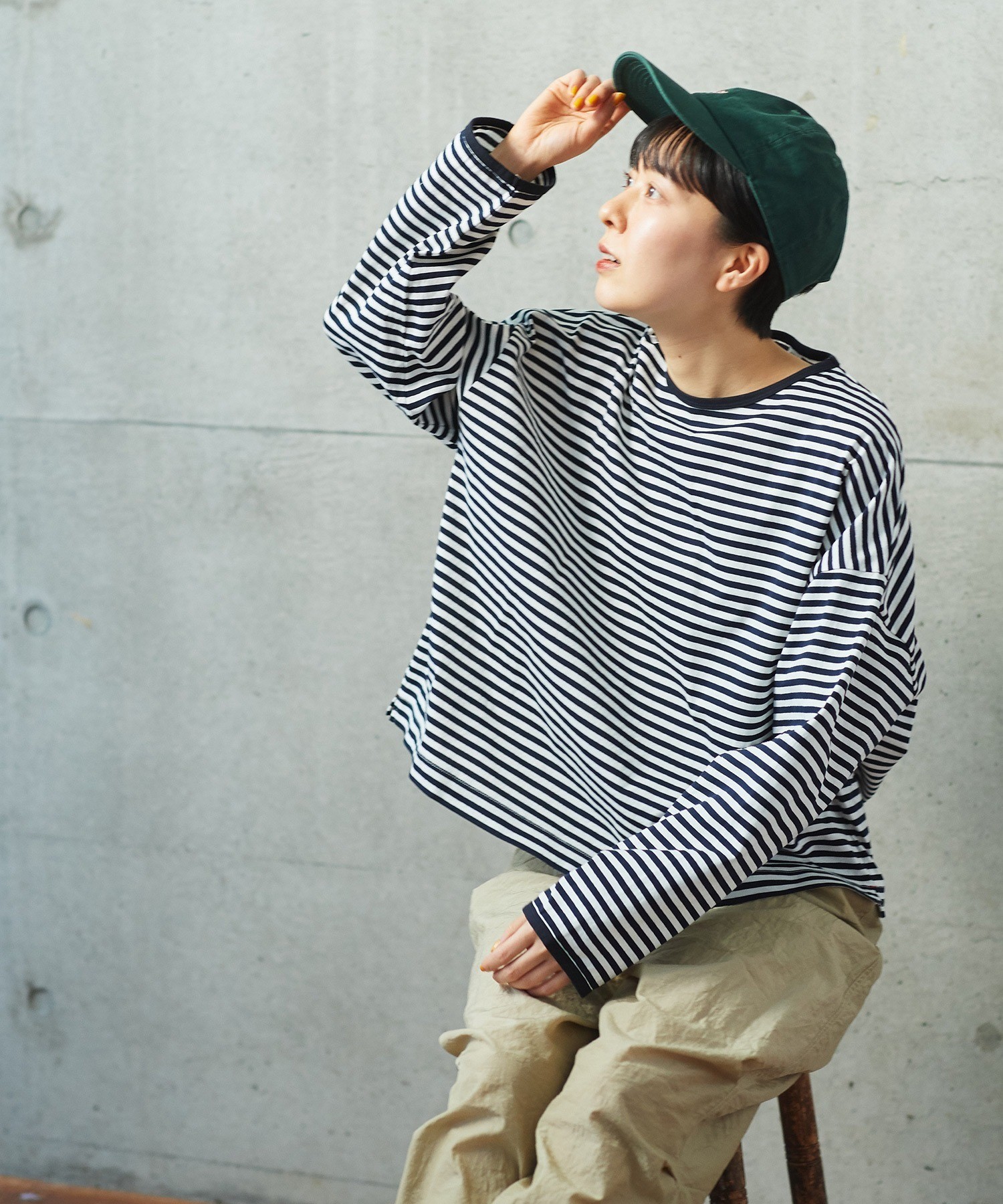 AMBIDEX Store ボーダー配色バインダー 長袖BIGカットソー【BASIC