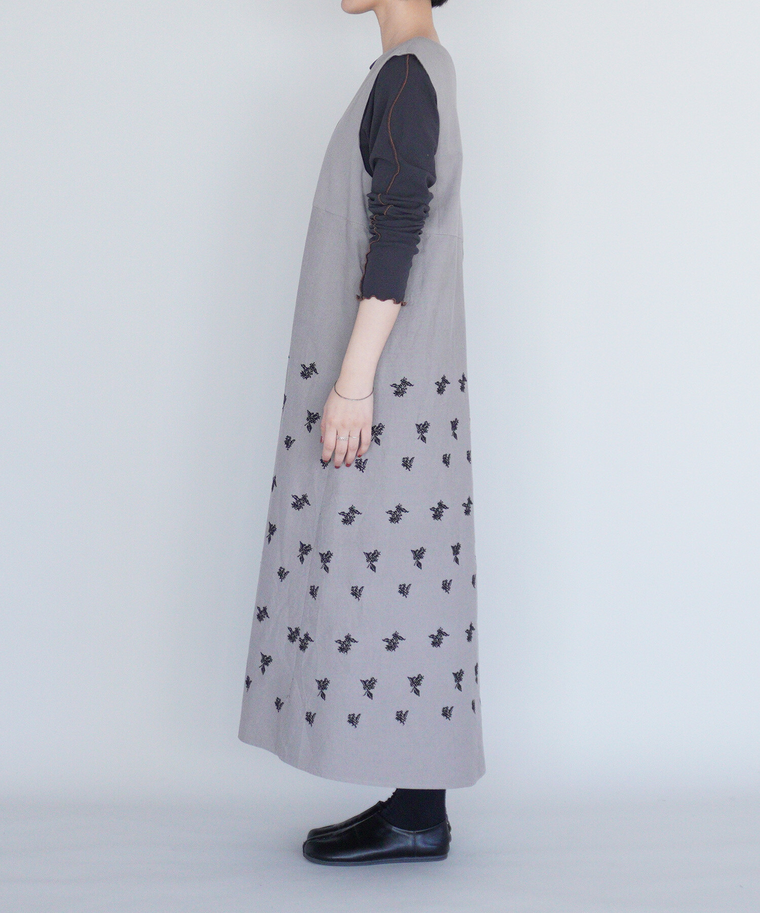 AMBIDEX Store 〇金木犀 embroidery ジャンパースカート(F グレー