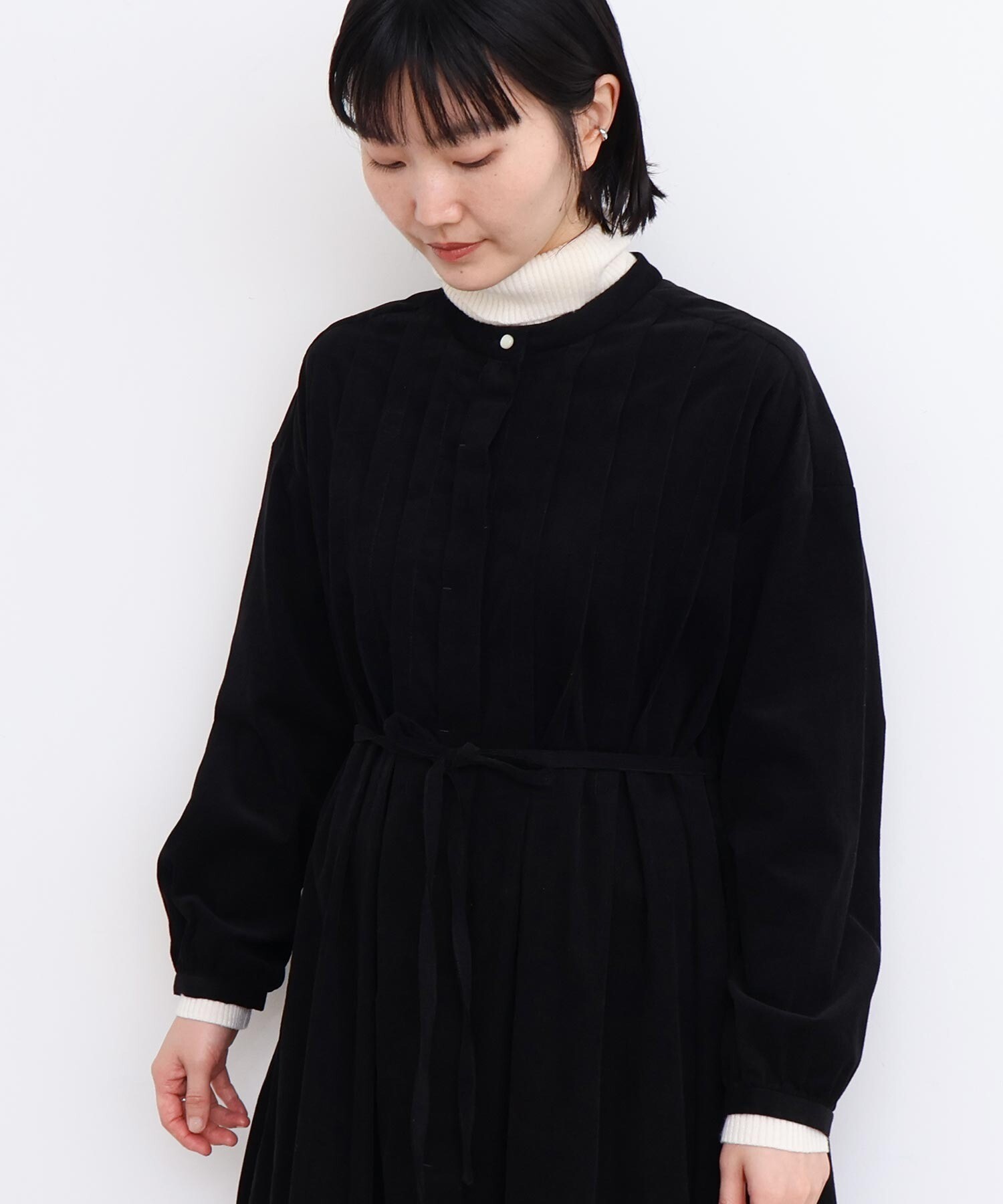 AMBIDEX Store 〇21Wシャツコール タックワンピース(F クロ): l