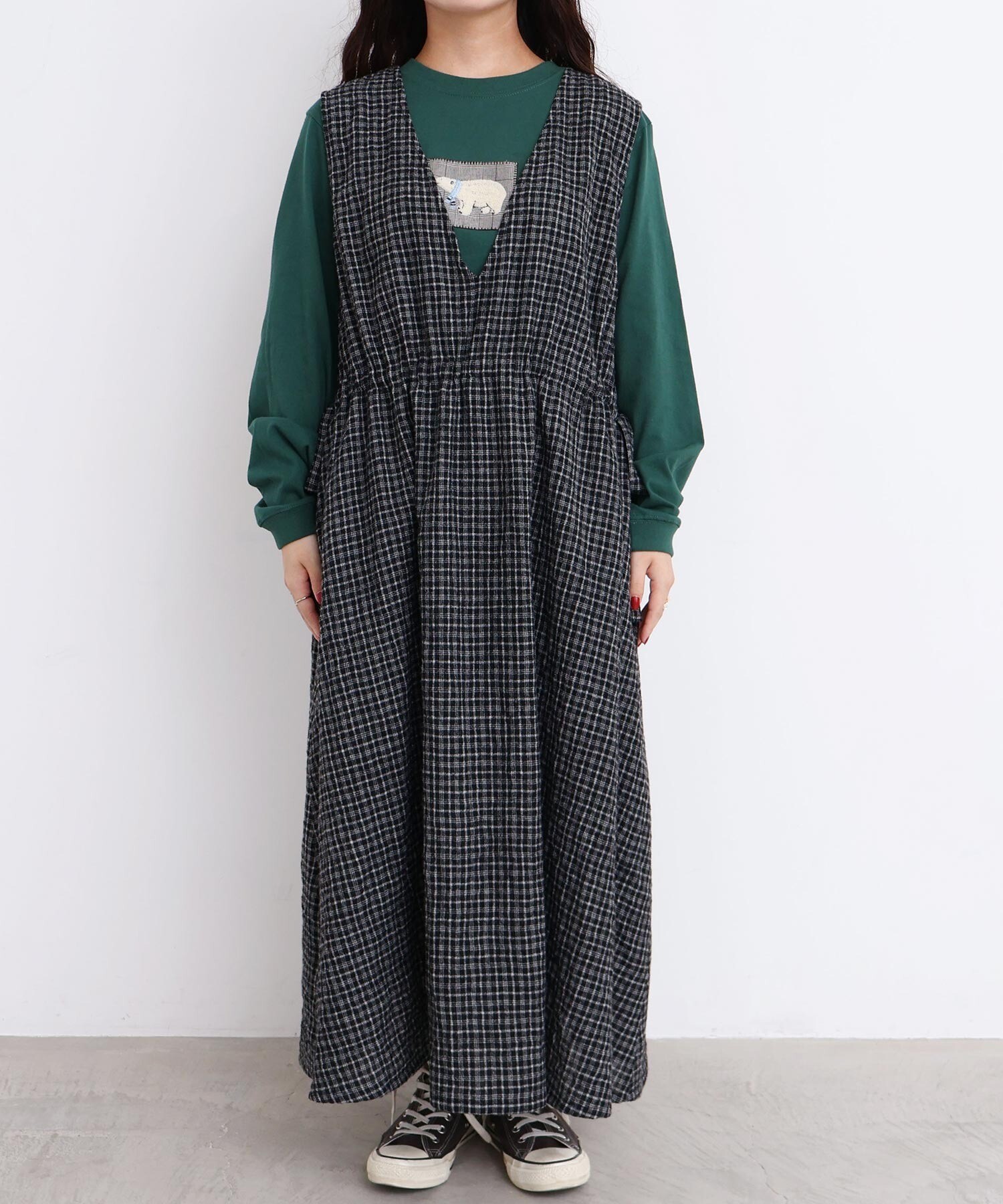 AMBIDEX Store ウールガーゼ リボンの2wayゆるワンピース(F クロ): l