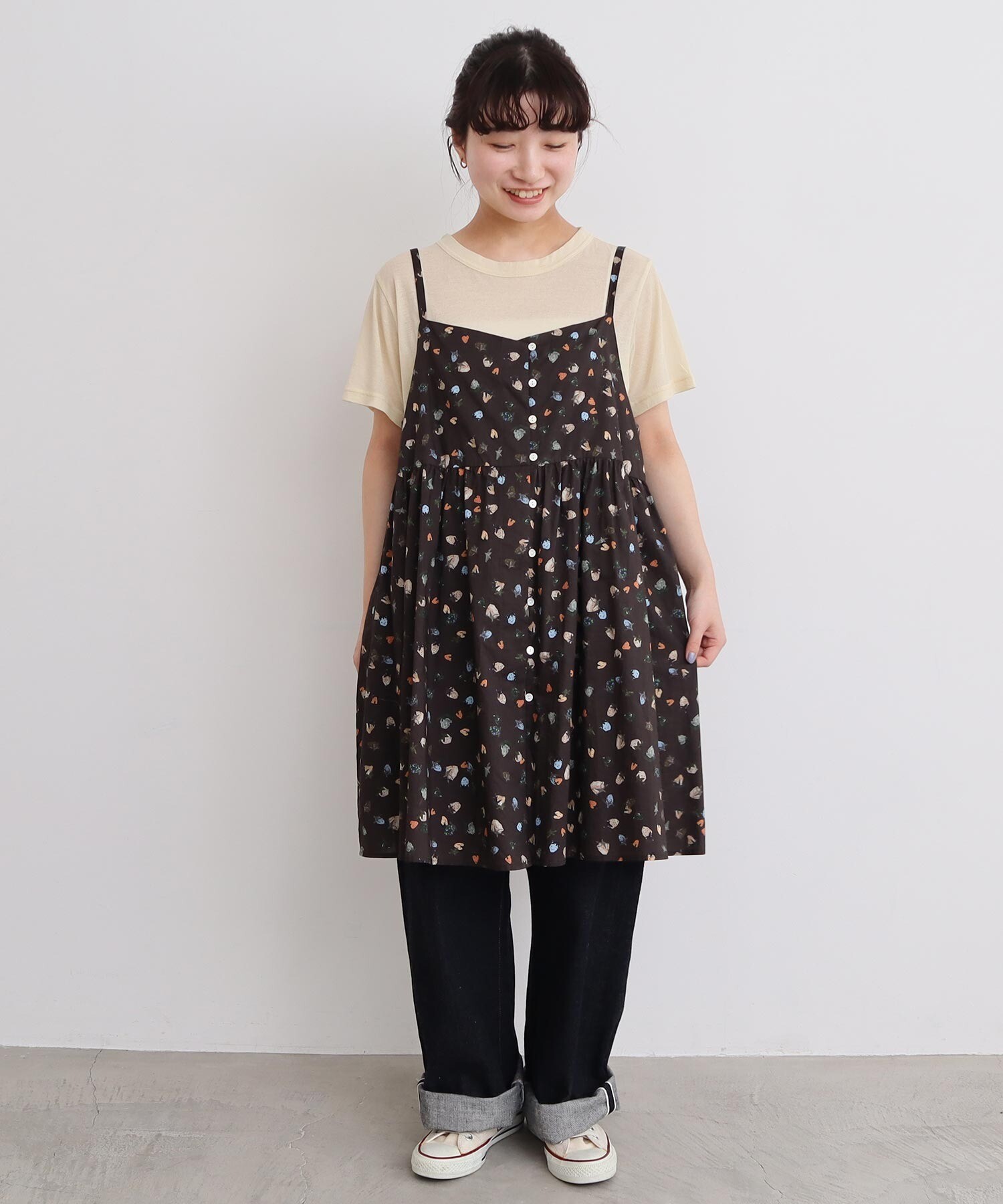超ポイントアップ祭 AMBIDEX Store 〇ちぎりいちごプリント チュニックキャミ(F シロ トップス