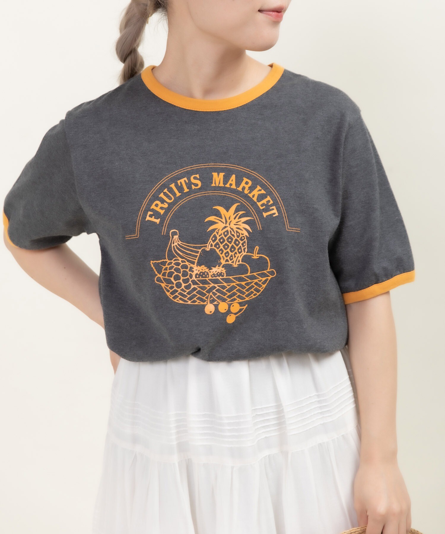 40/2天竺 フルーツプリントリンガーTシャツ