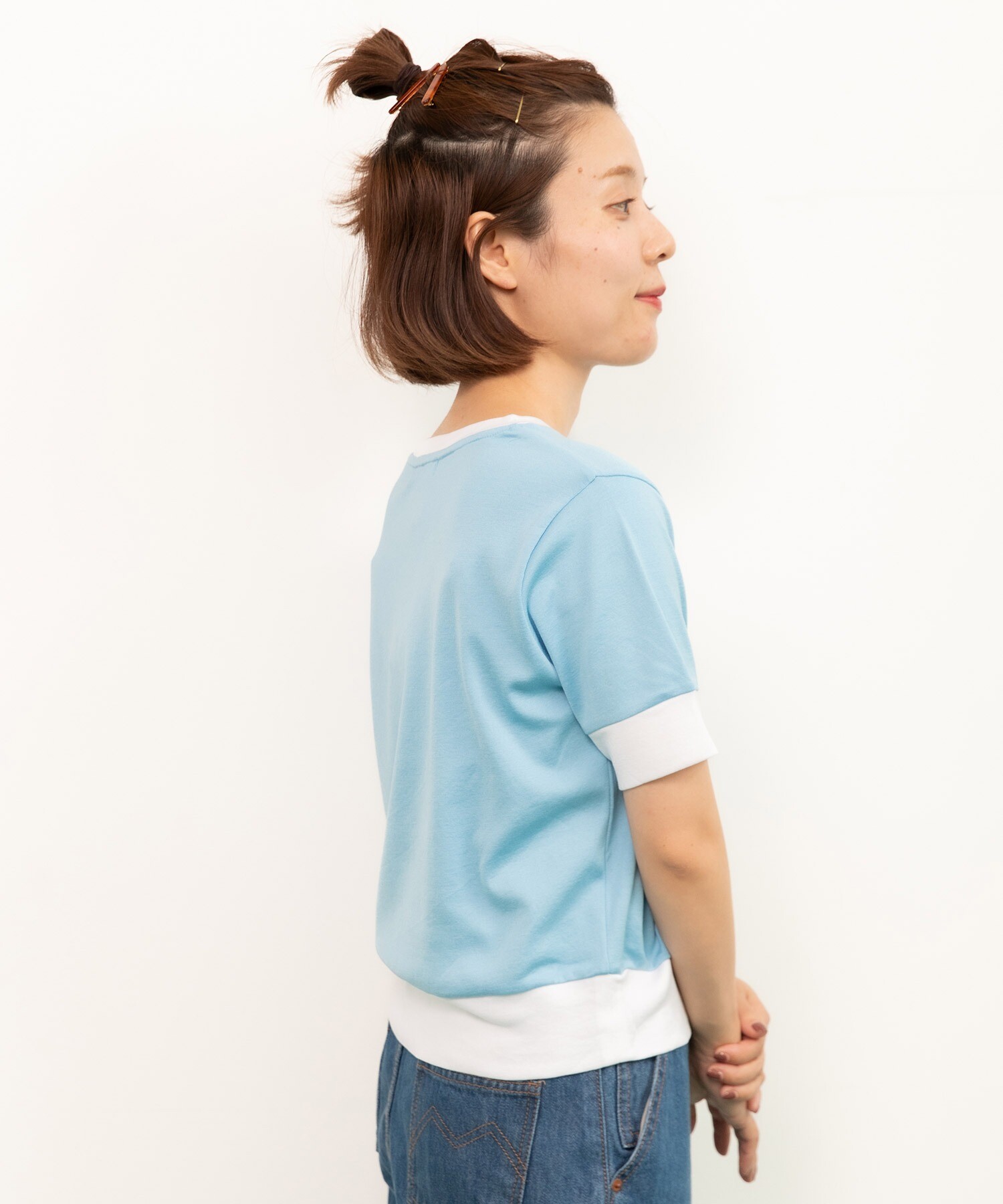 AMBIDEX Store △連シルフライス バイカラーTシャツ(F サックス AMBIDEX Store △連シルフライス バイカラーTシャツ(F サックス