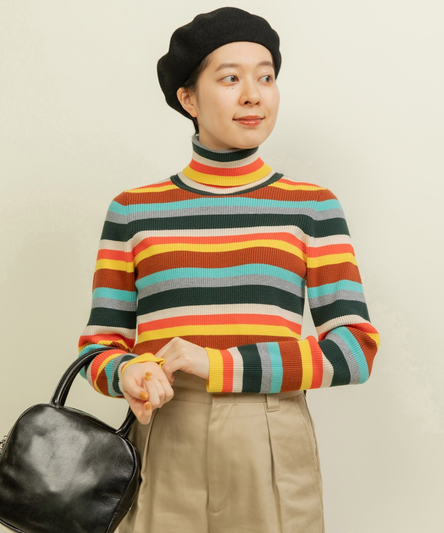 ニット セーター もちもちマルチボーダー リブタートル レディース CHILD WOMAN - もちもちマルチボーダー リブタートル