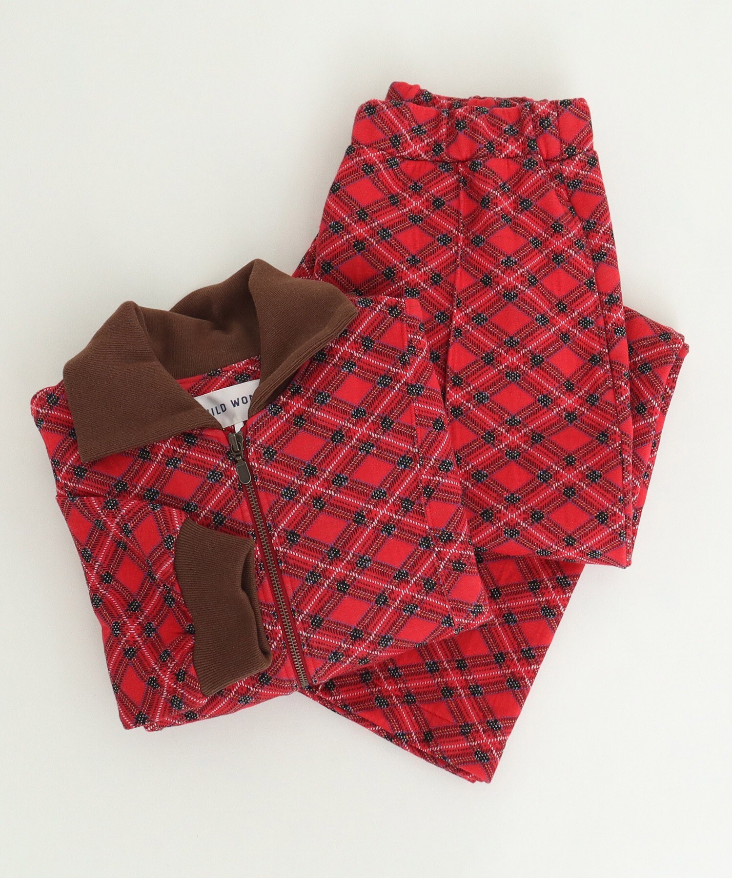 AMBIDEX Store チェック柄キルトジャカード イージーパンツ(F アカ