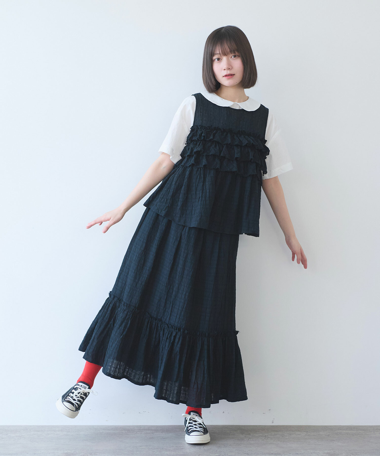 ひなちゃそ Frill vest pencil dress AMBIDEX Store 【予約販売】○ レノクロス frill ベスト(F クロ