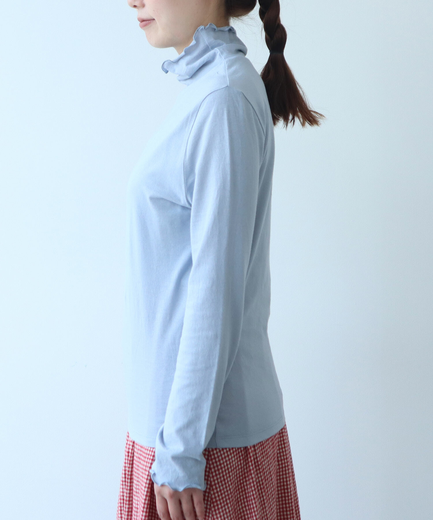 AMBIDEX Store コットン / ウール ハイネックプルオーバー(F ブルー