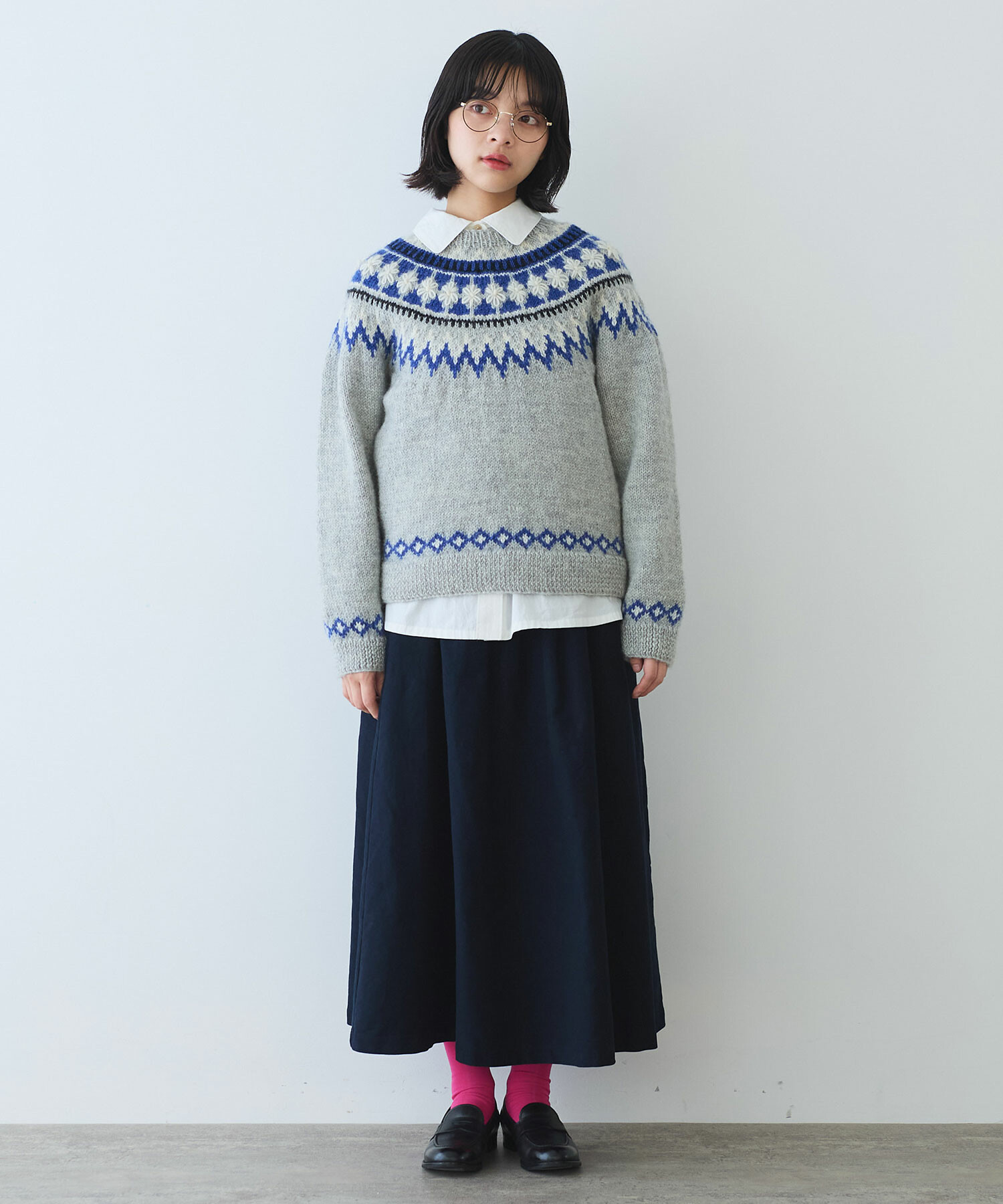 マークアンドロナ ジャガード バック スカル ニット ニットブルゾン  48 HAND-KNITTED ARAN KNIT(FREE SIZE Black): Y's for men｜THE