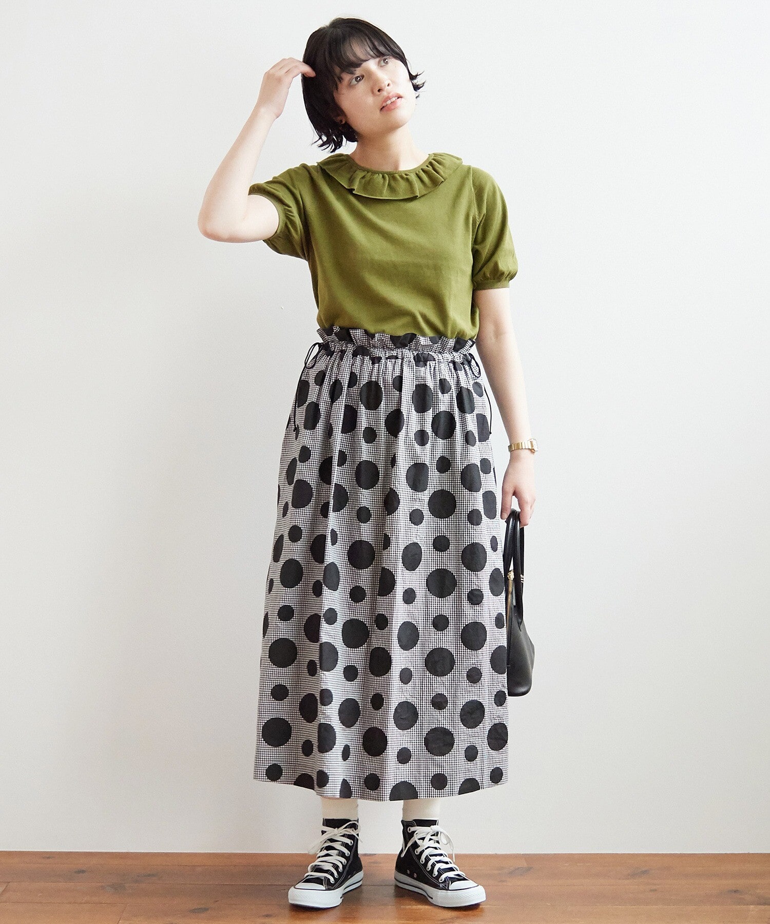 AMBIDEX Store ○gingham×dot プリント スカート(F クロ): bulle de savon