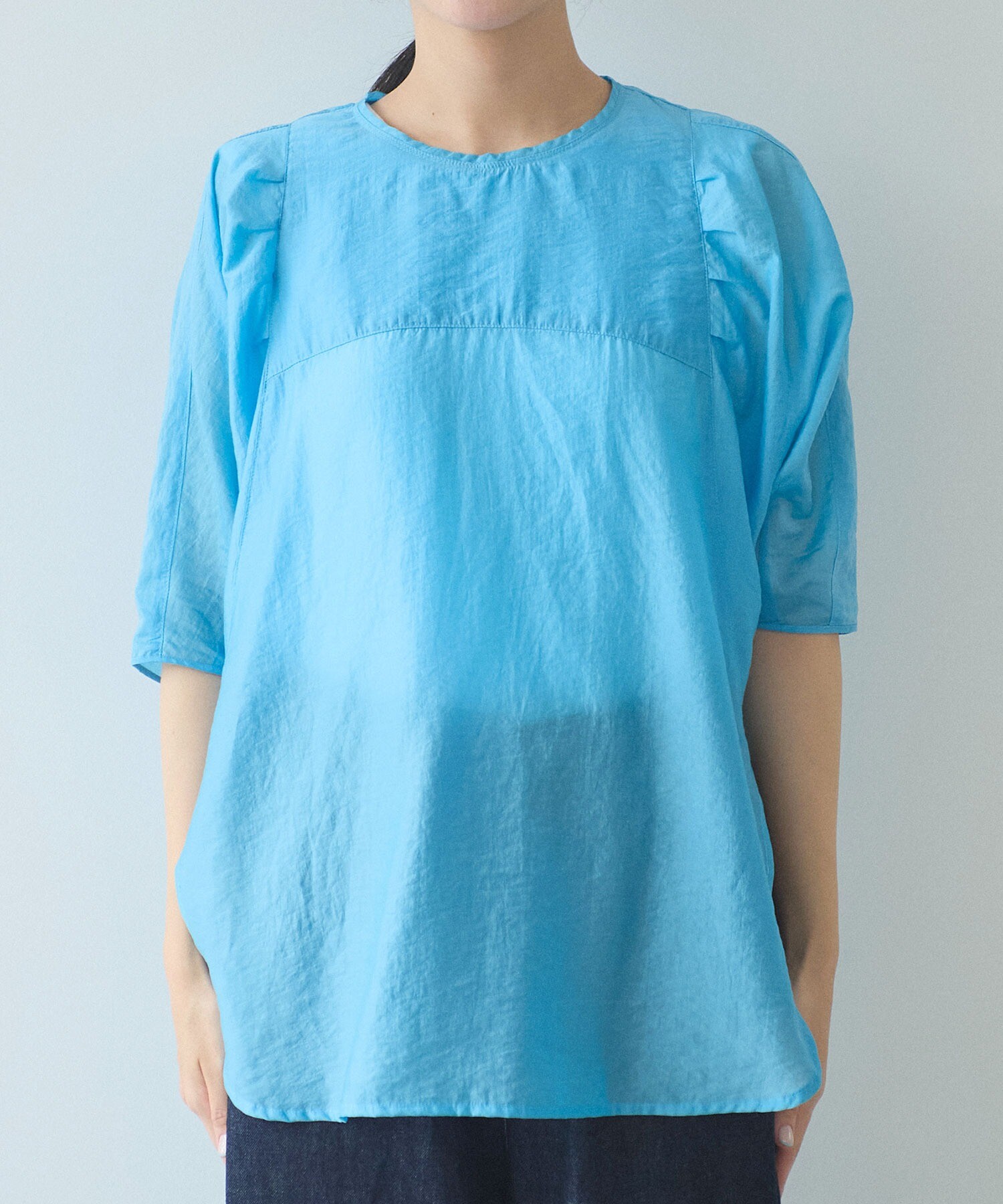 AMBIDEX Store ○sheer パフスリーブブラウス(F アオ): yuni