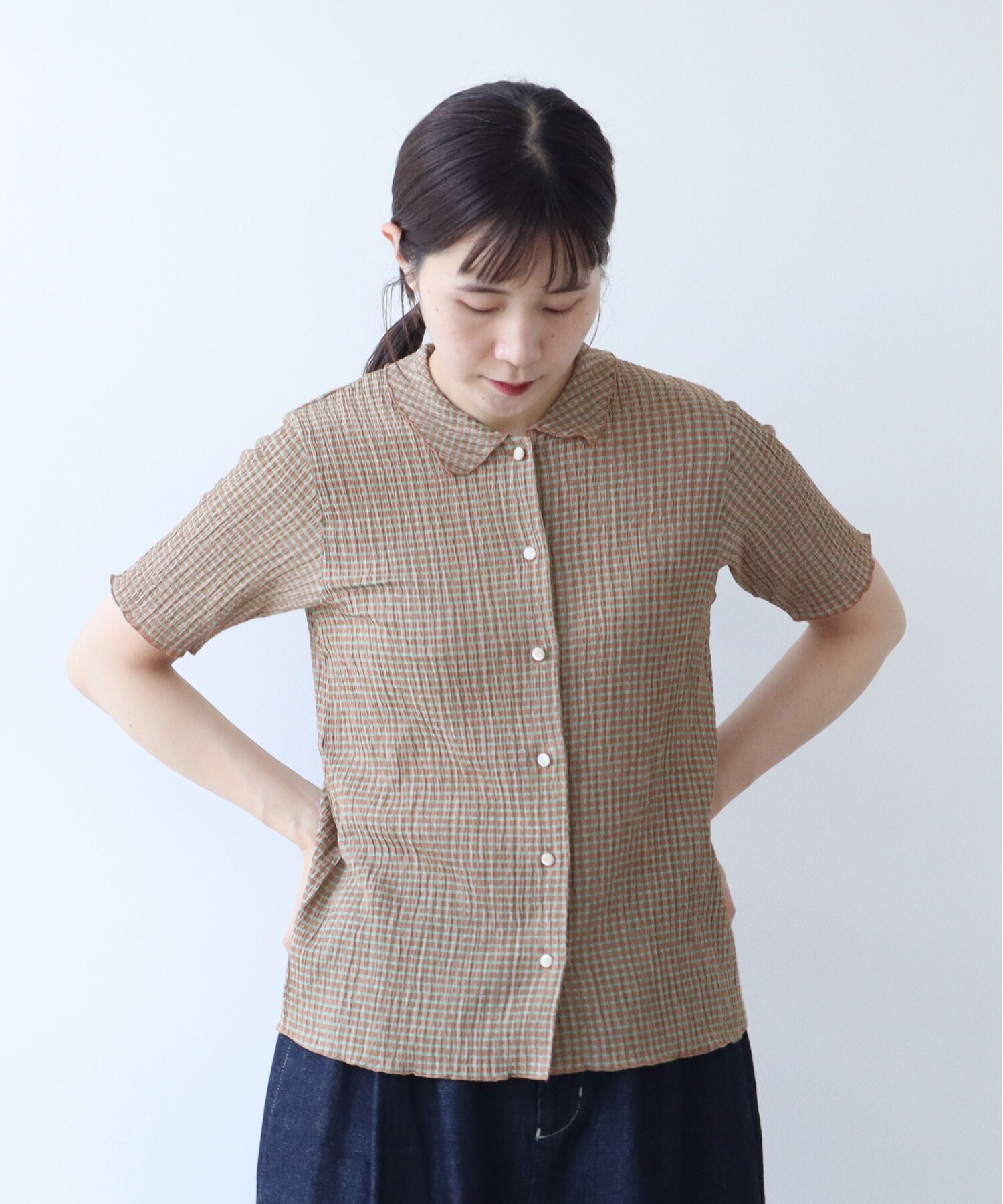 AMBIDEX Store コットンポリエステル シャーリングハーフスリーブ  