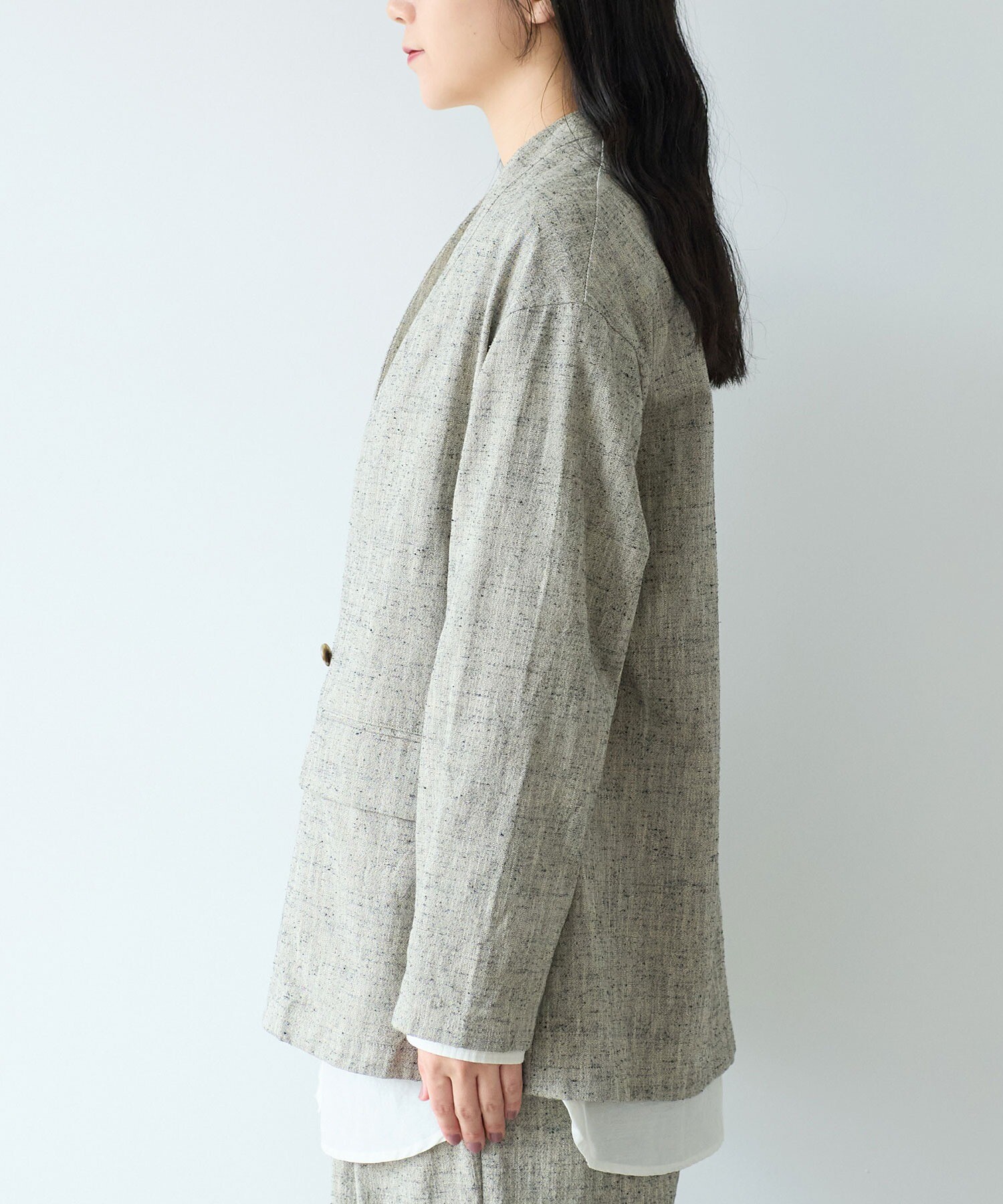 ジャケット・アウター LAUBE BLANC Mix tweed No collar jacket Mix tweed No collar jacket – L'AUBE BLANC