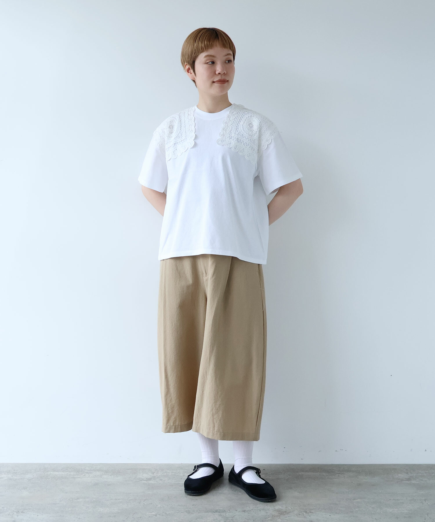 AMBIDEX Store ウール/コットン hira washer CROPPED パンツ(F BLACK