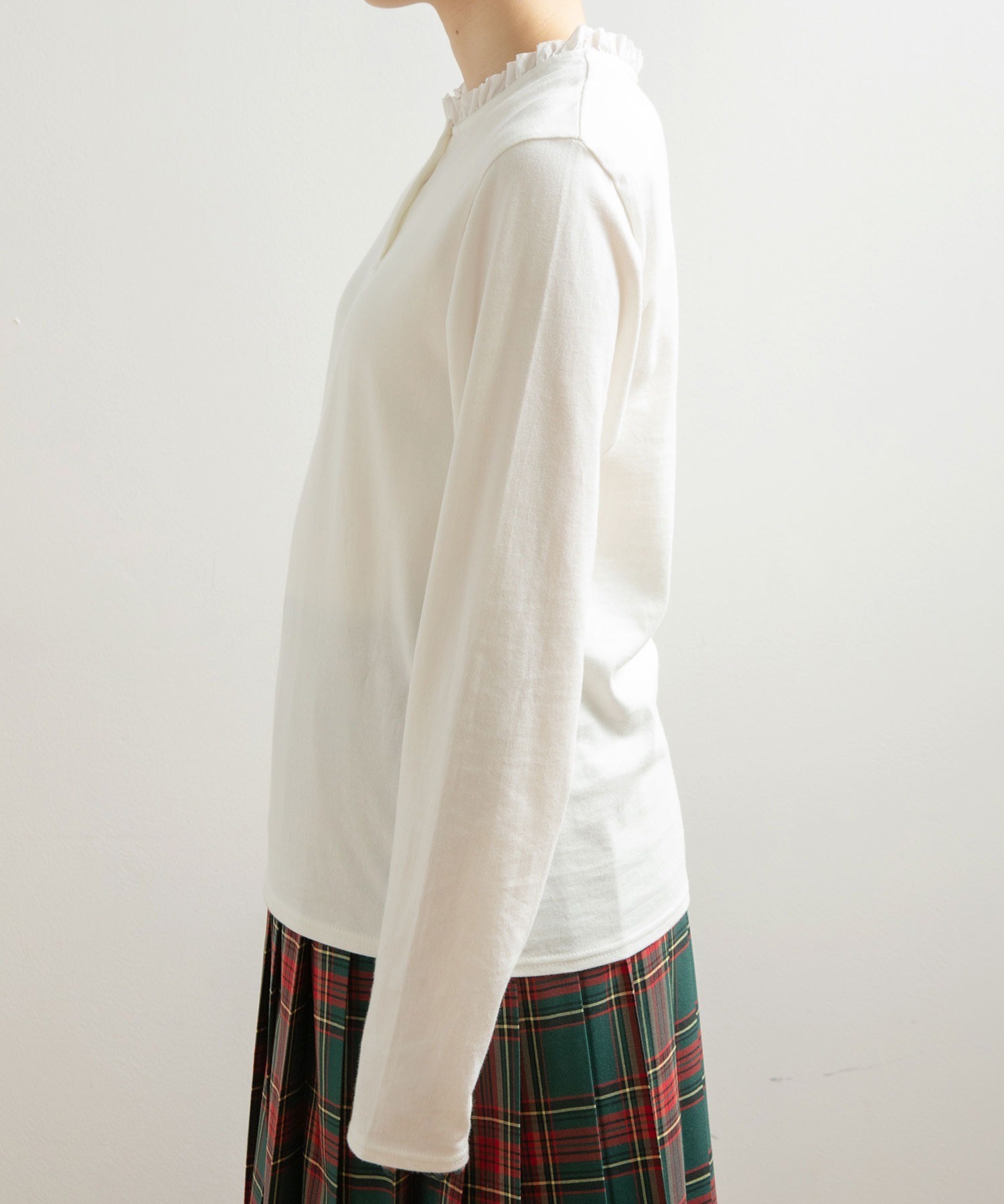 tシャツ コーマ天竺 ヘンリーネックフリルカットソー レディース AMBIDEX Store 【予約販売】○コーマ天竺 ヘンリーネックフリル