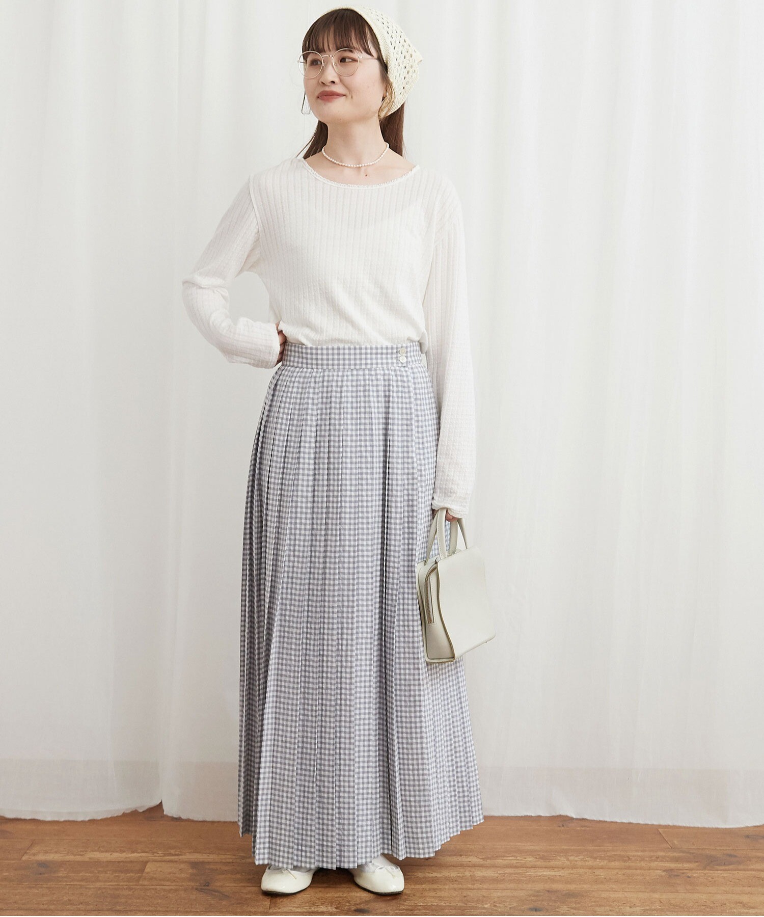 AMBIDEX Store ○○gingham pleats skirt(F グレー): l'atelier du savon