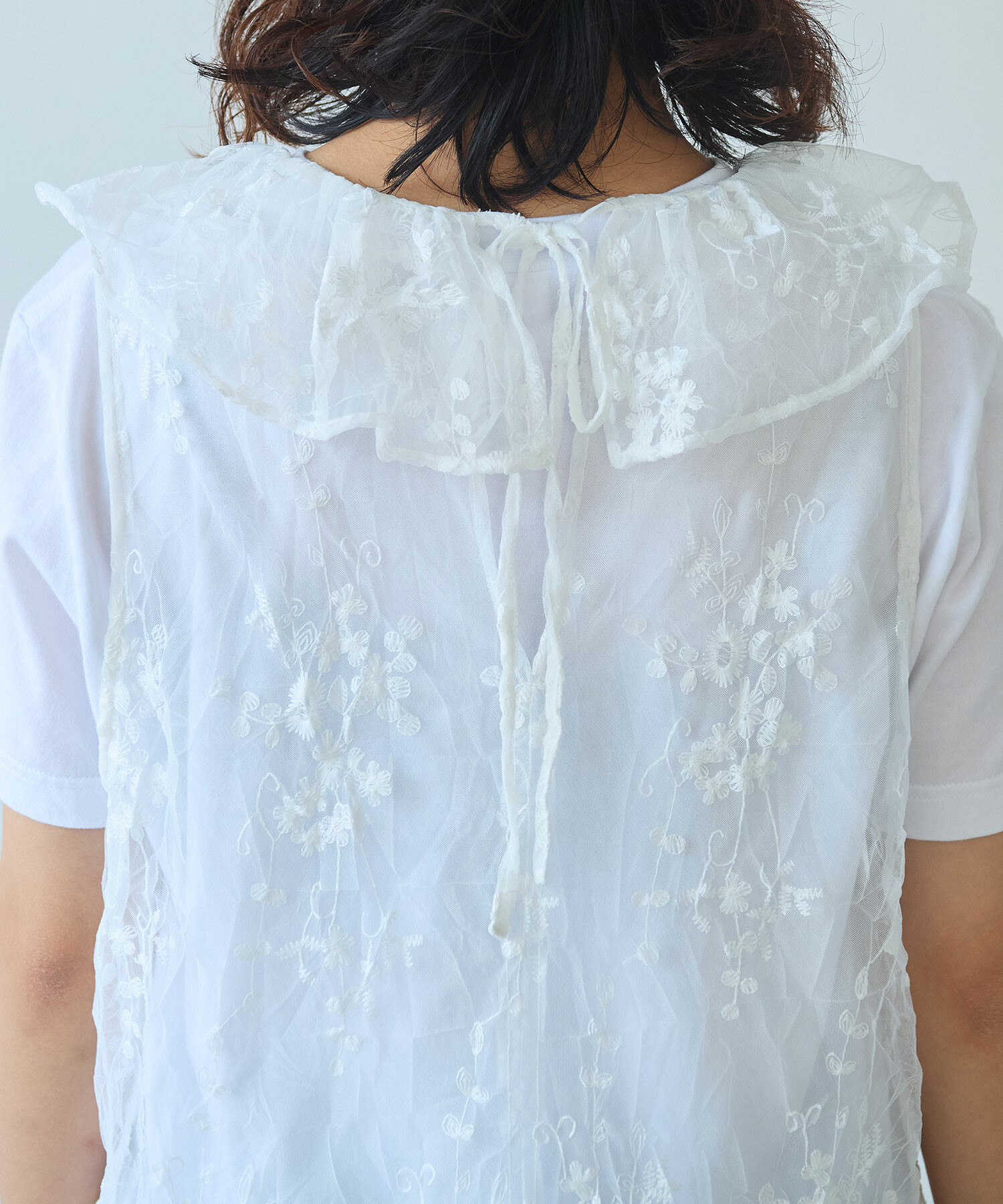AMBIDEX Store 〇 tulle 刺繍 チュニックブラウス(F シロ