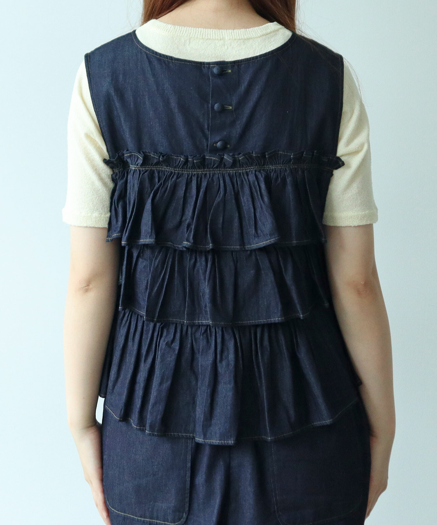 AMBIDEX Store 〇 5.5oz denim furifuri ベスト(F アオ): bulle