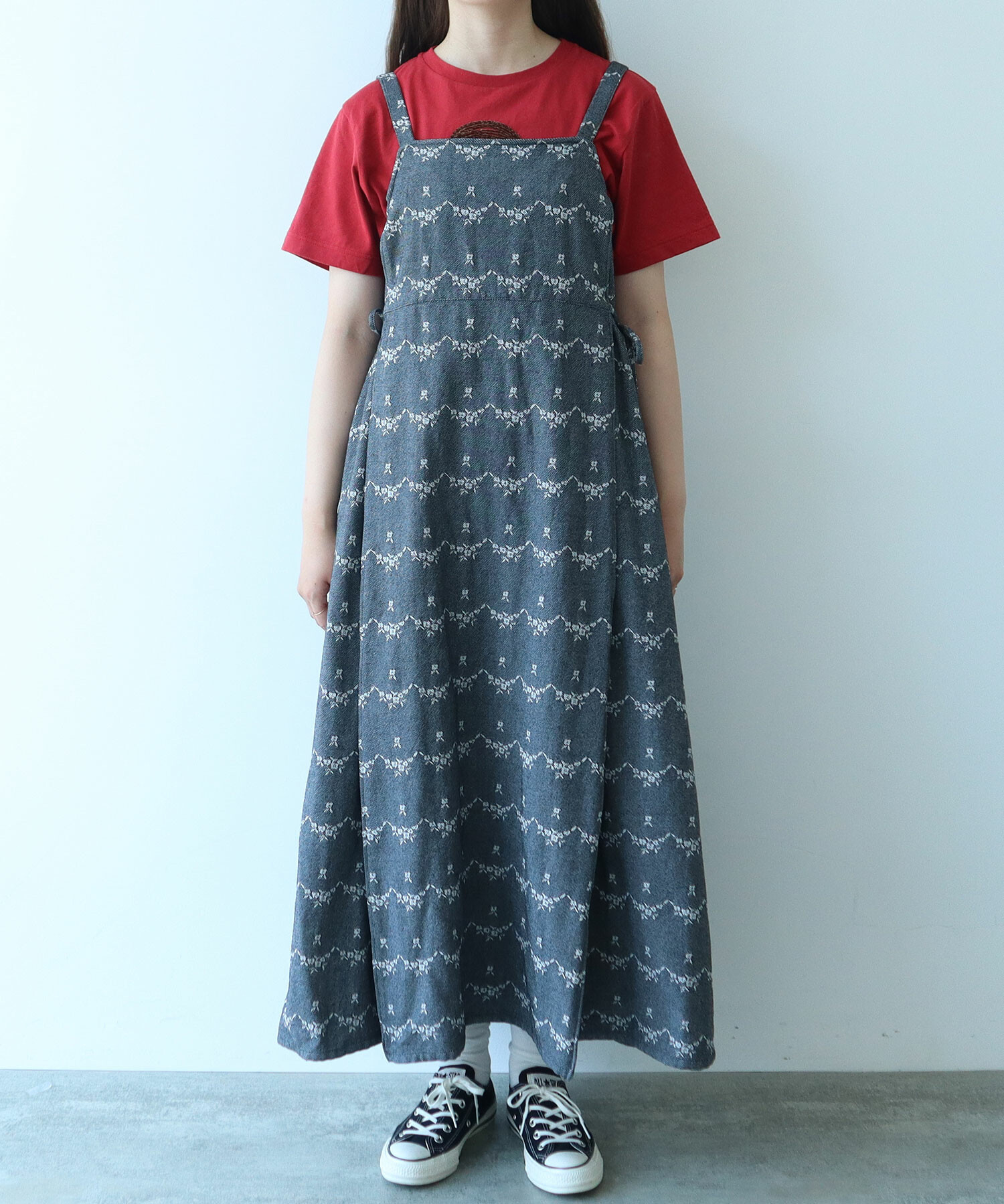 ハナ様♡専用 Cotton Dobby Wave Flower Foil Print Frill Collar Dress