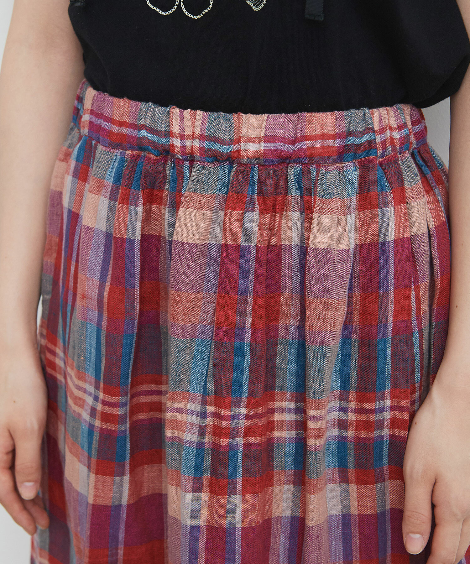 AMBIDEX Store 〇リネンチェック ラップスカート(F アカ): bulle de savon 