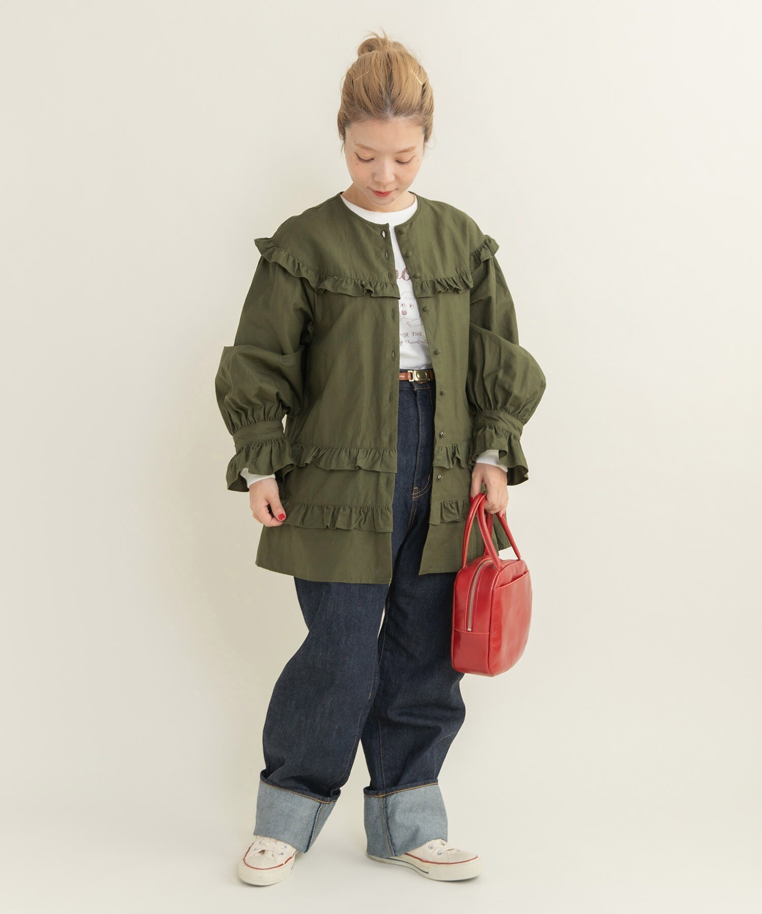 AMBIDEX Store ○ライトバックサテン フリルティアードブラウス(F