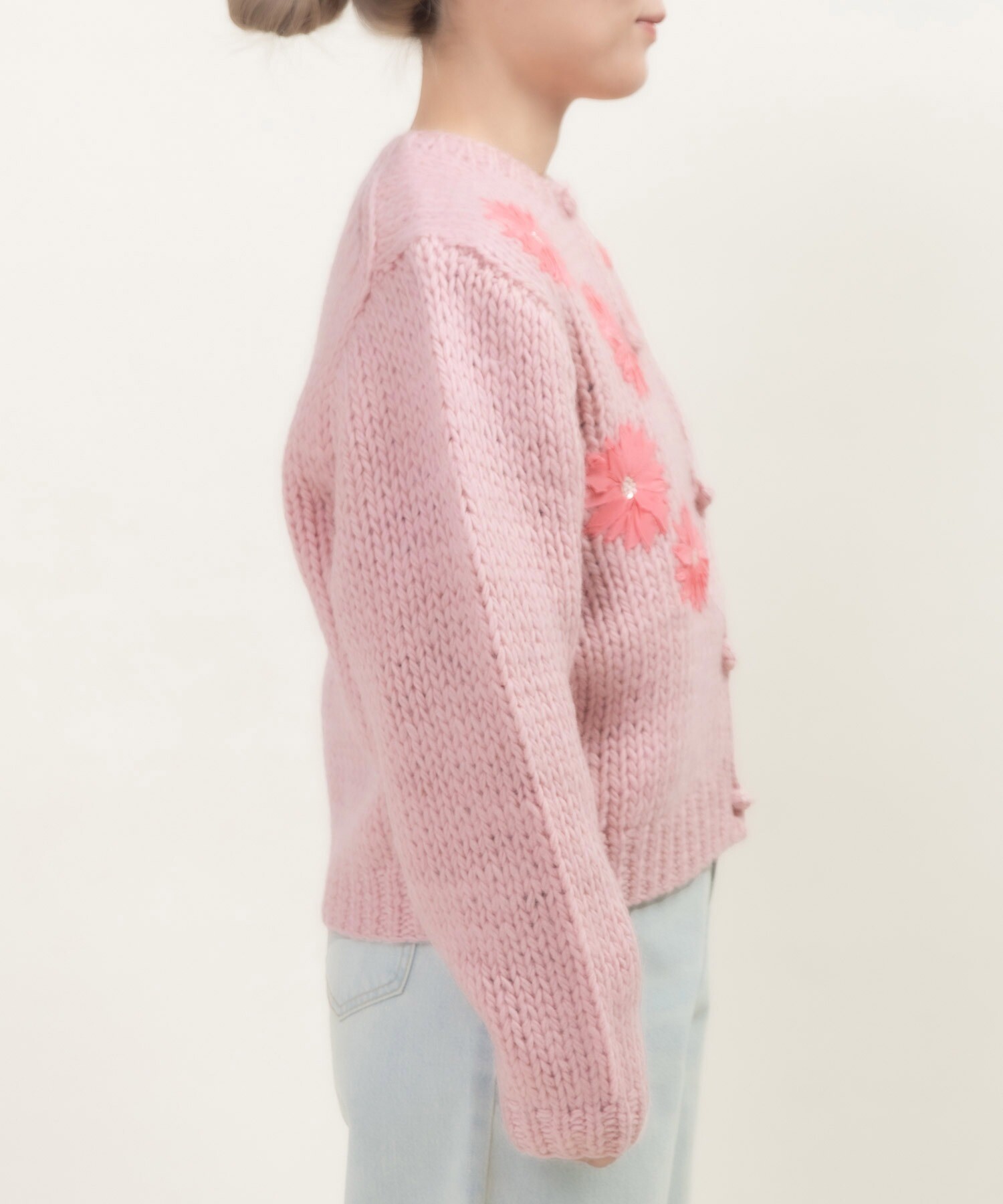 ロービングウール手編み＆刺繍カーディガン