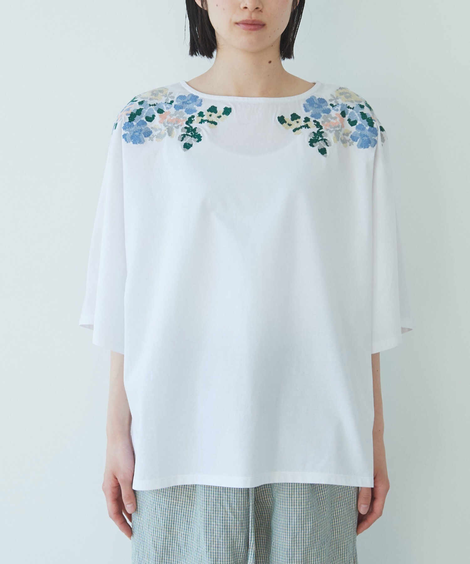 AMBIDEX Store △○花刺繍 袖フレアTシャツ(F クロ): yuni