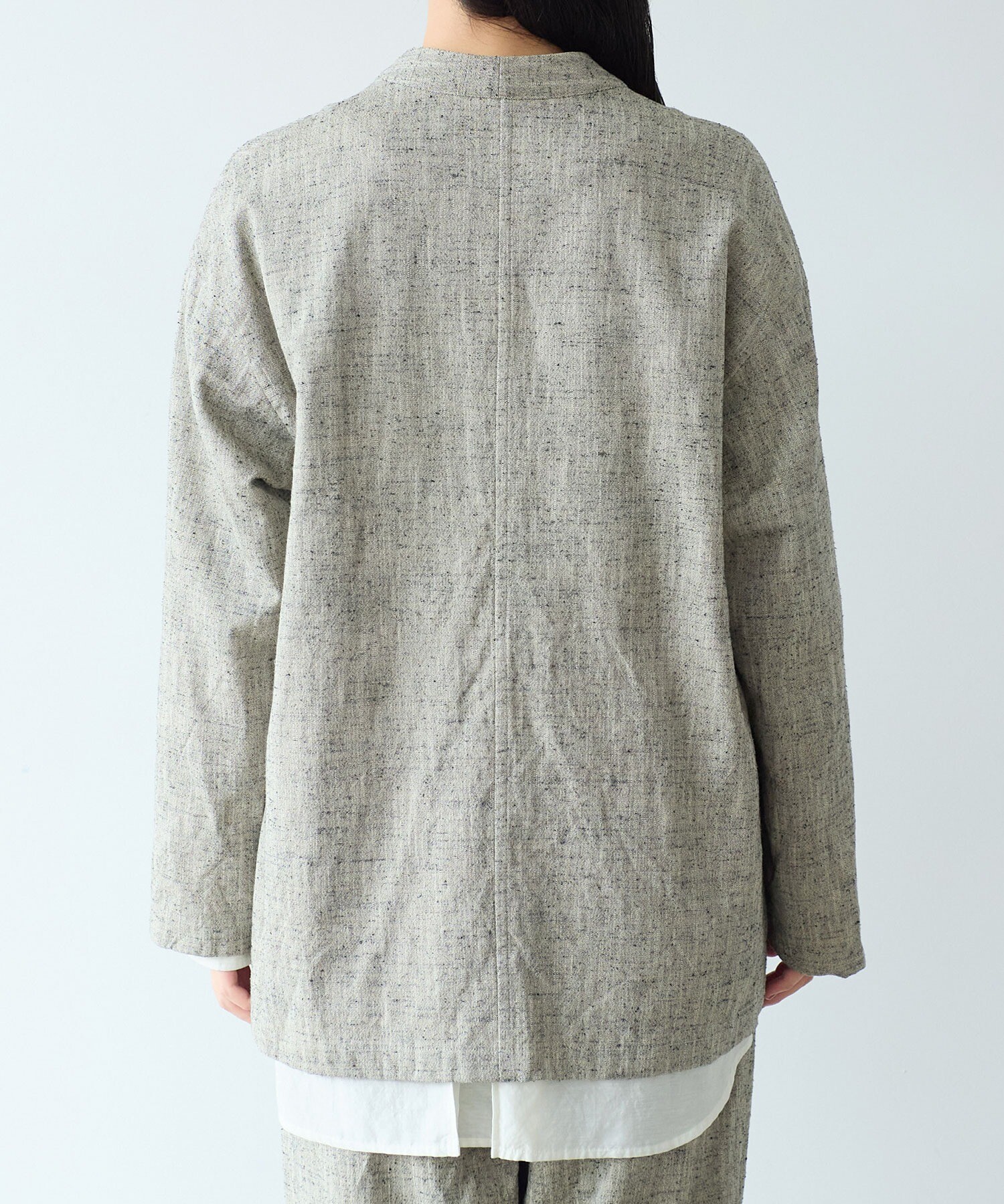AMBIDEX Store ○slab nep tweed no collarジャケット(F グレー): yuni
