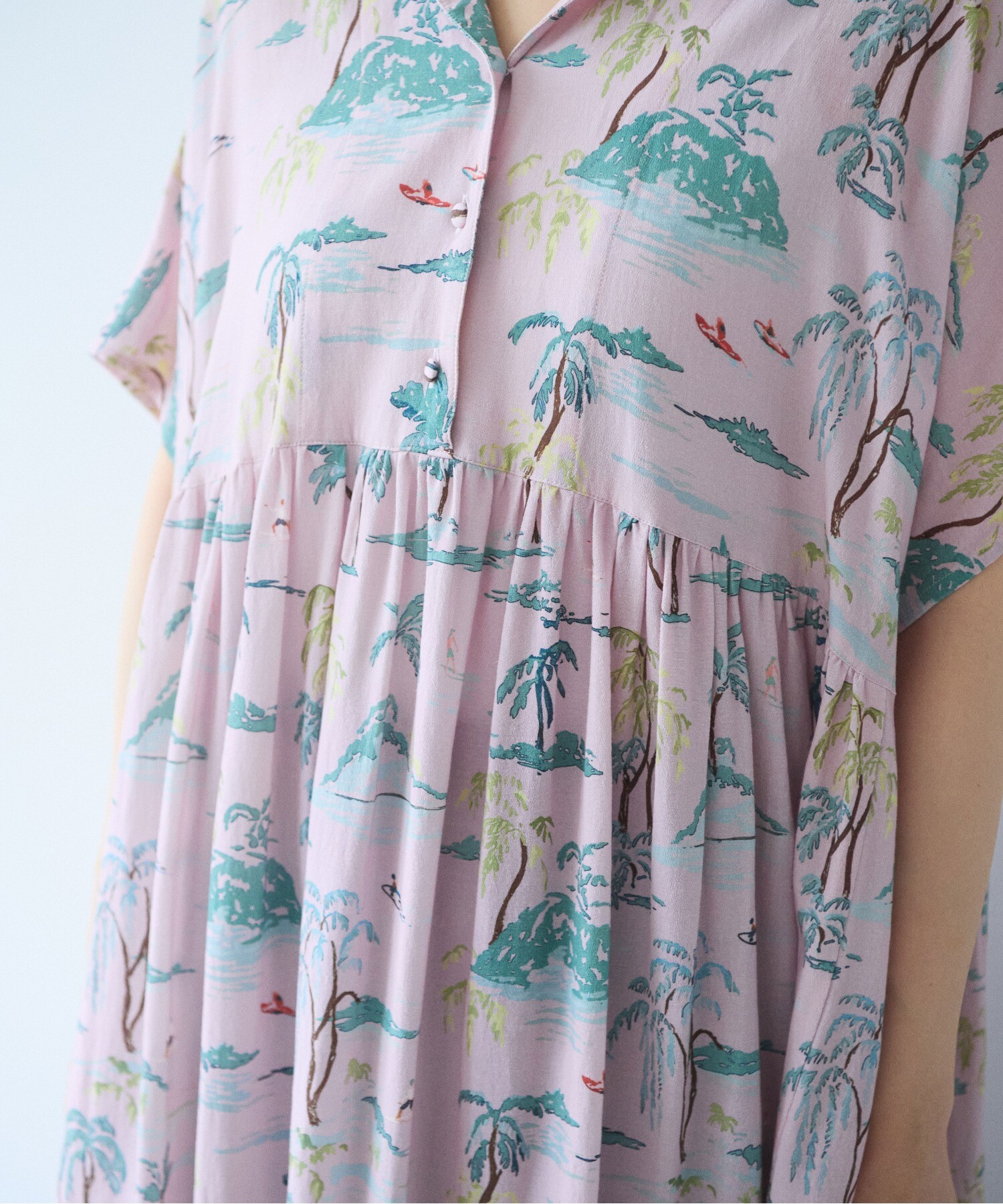 AMBIDEX Store Island print tiered open collar ワンピース(F ピンク