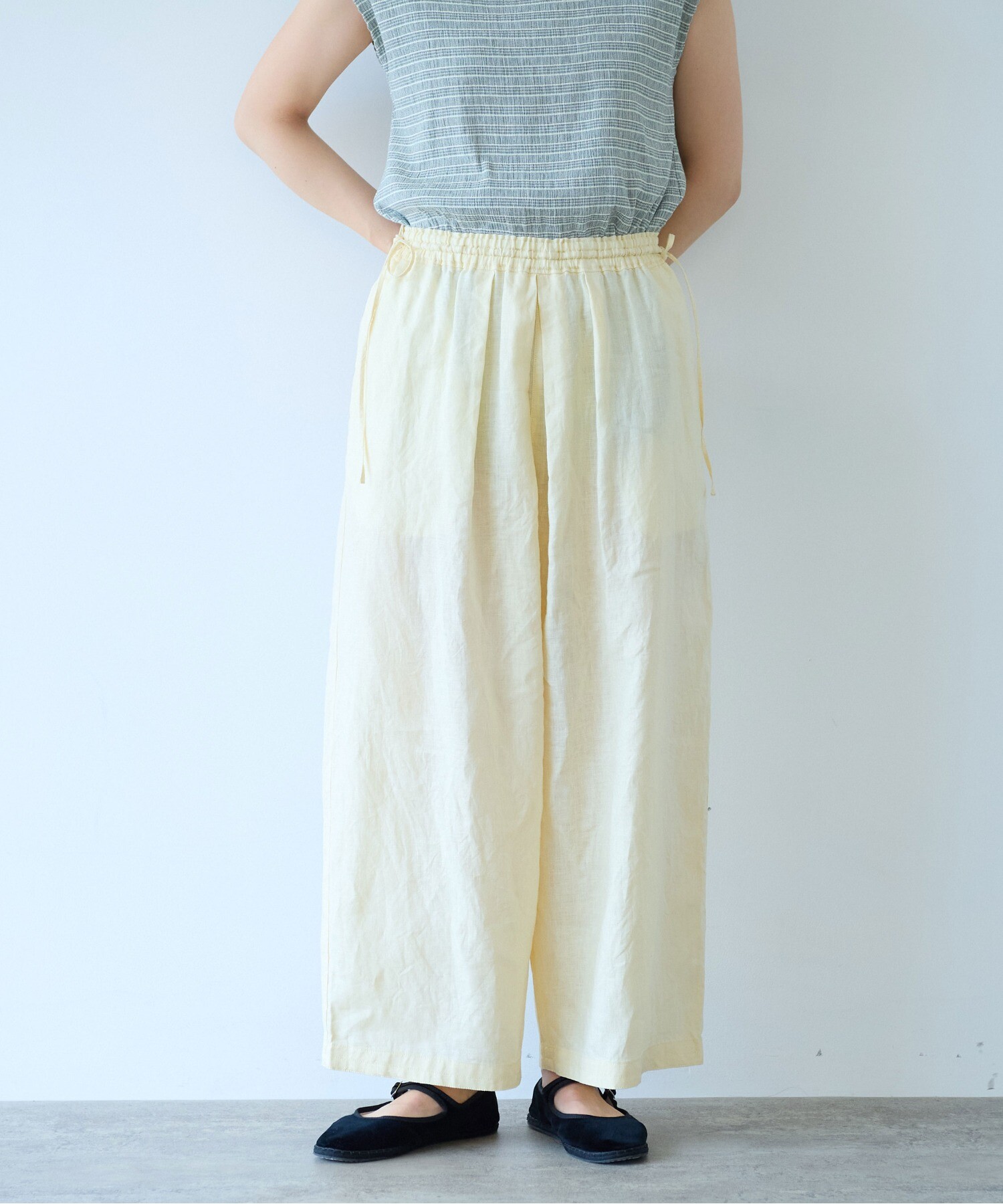 AMBIDEX Store △○Linen drawstrings パンツ(F クロ): yuni