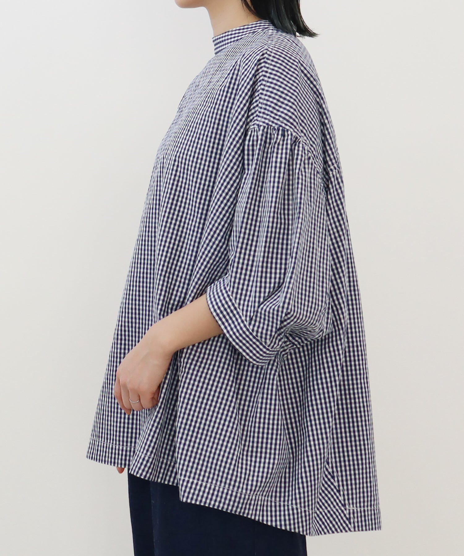 AMBIDEX Store △ギンガムEDODAKI OBAKE-BLOUSE(F WHITE × NAVY