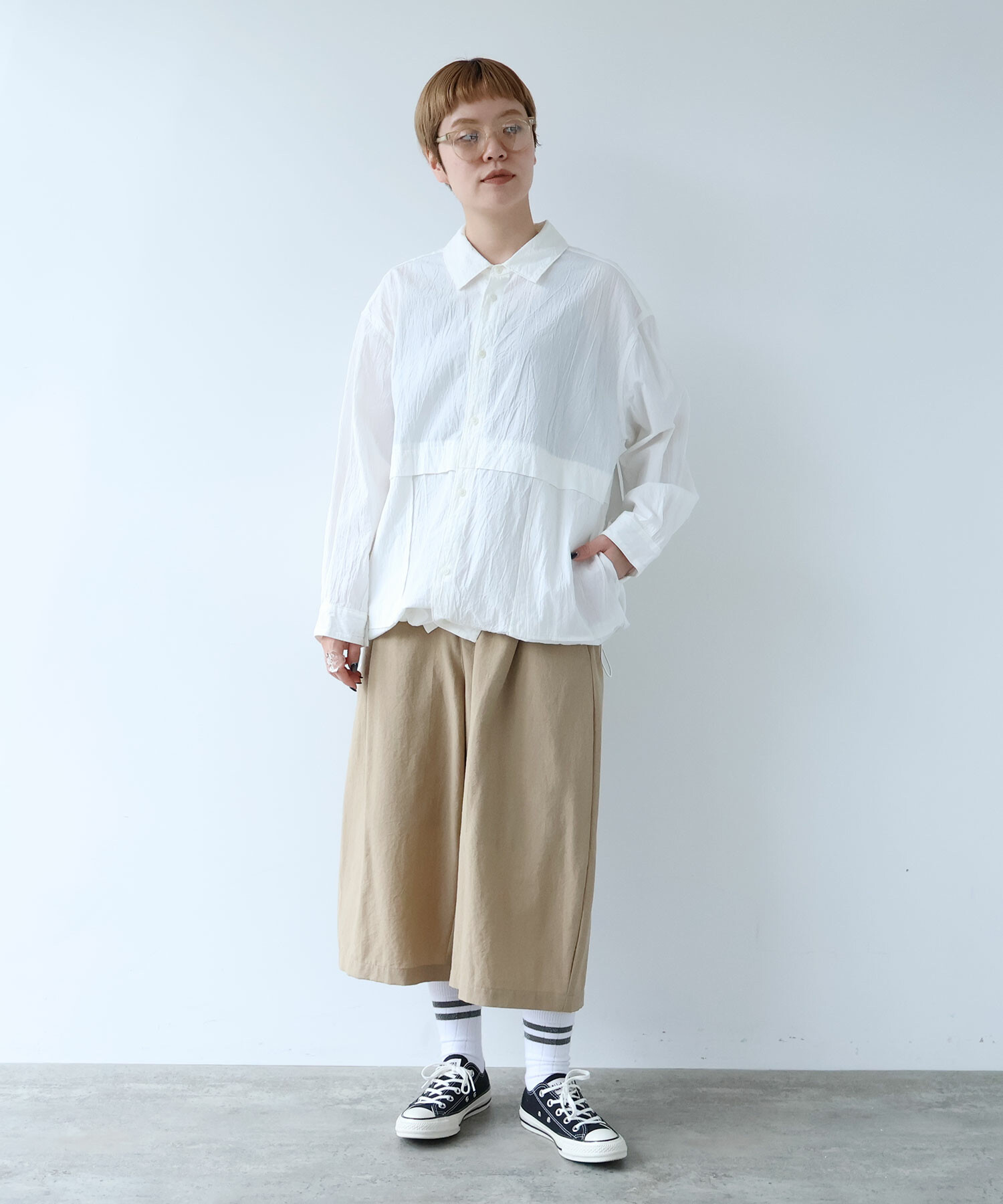 AMBIDEX Store ウール/コットン hira washer CROPPED パンツ(F BLACK