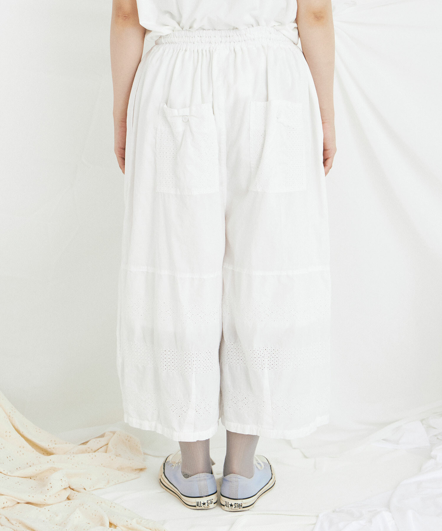 AMBIDEX Store LACE STRIPE刺繍 CROPPED パンツ(F シロ): buoybuoy
