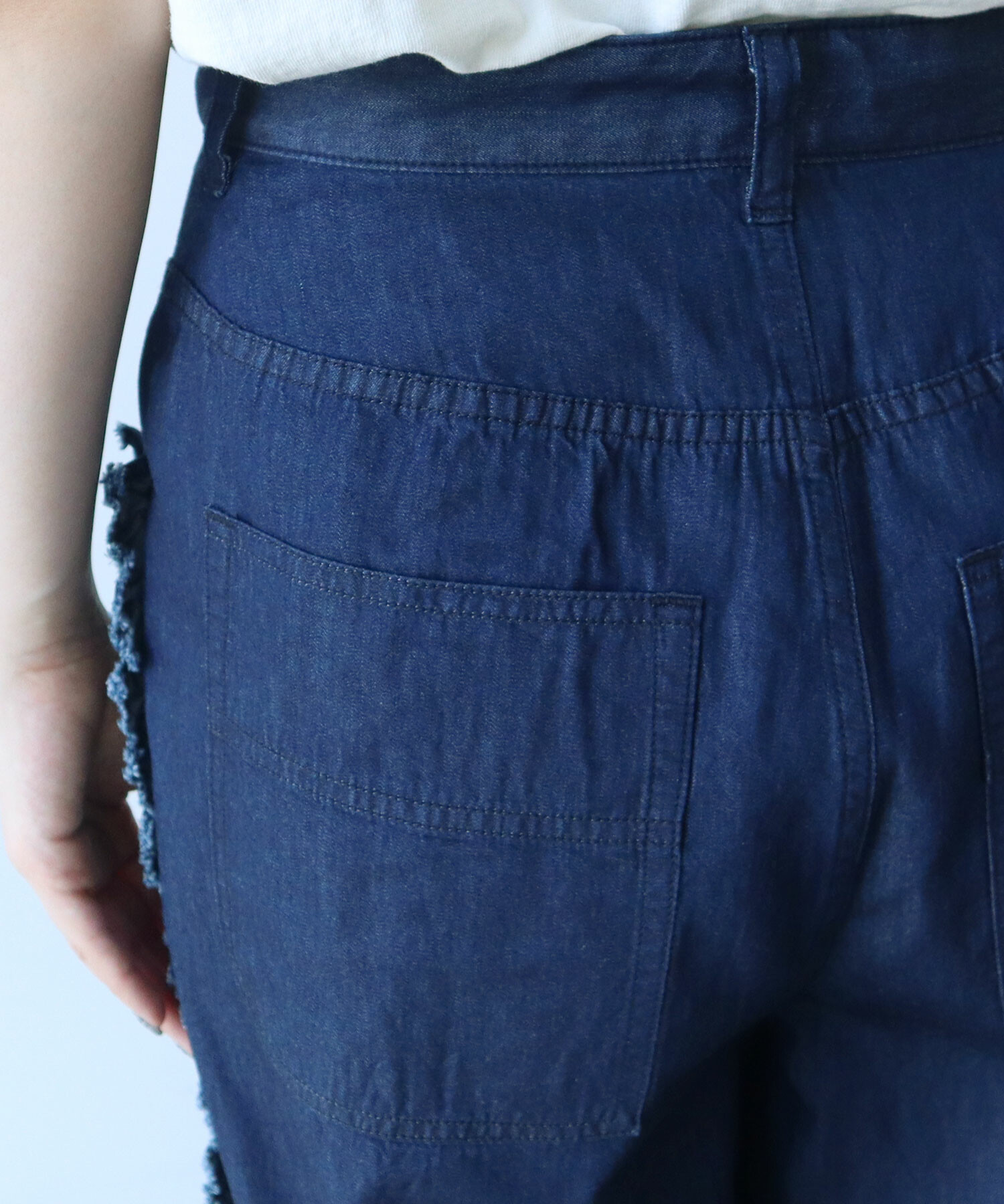 AMBIDEX Store 5.5oz LIGHT DENIM SIDE FRILL パンツ(F LIGHT BLUE