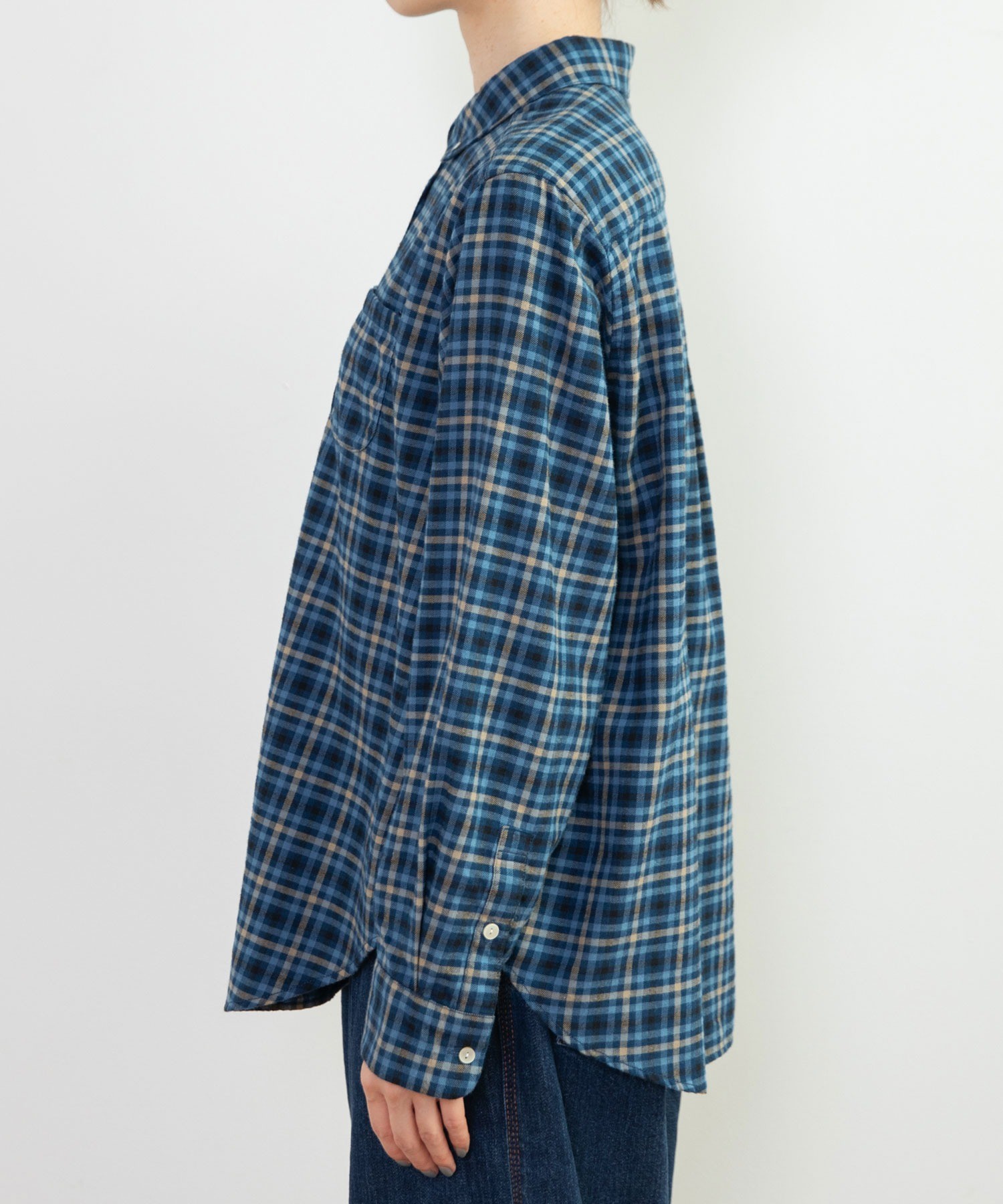 AMBIDEX Store ネルチェック 丸襟ボタンダウンシャツ(F アオ): PAR ICI