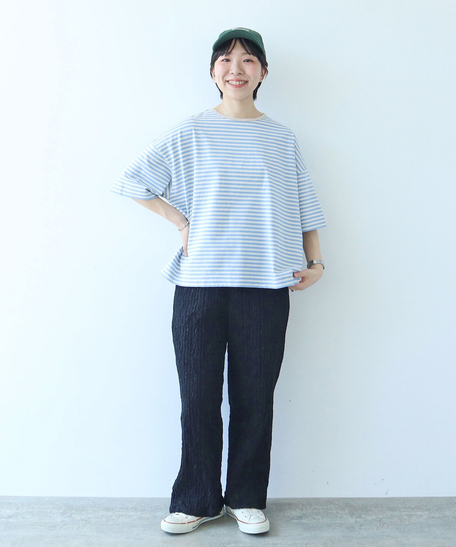 AMBIDEX Store ○ストライプ刺繍 easyパンツ(セットアップ対応