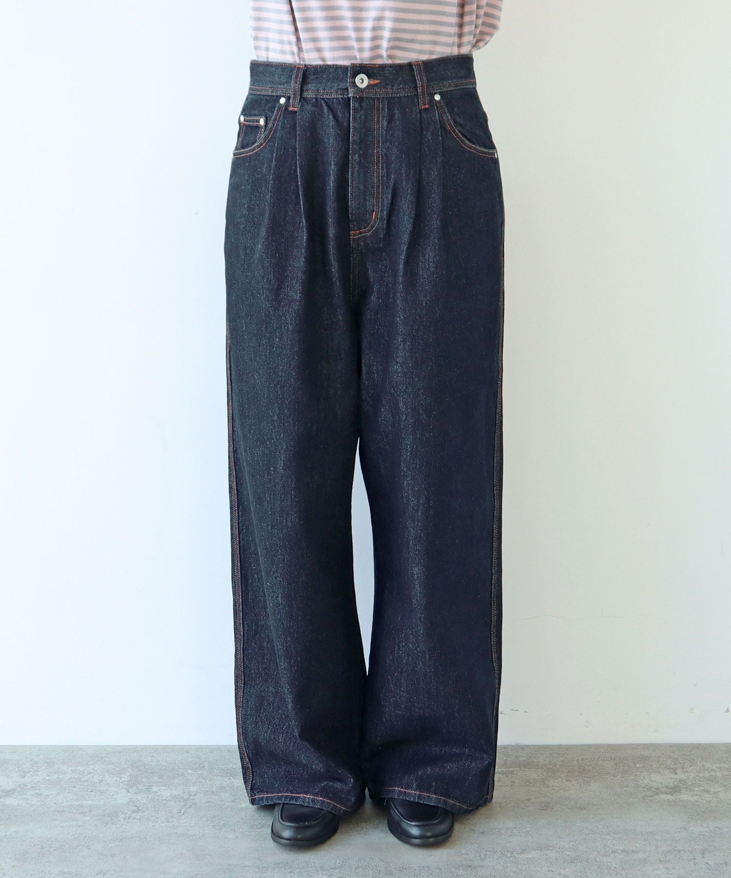 AMBIDEX Store 13OZデニム ワイドタックパンツ(M サックス): PAR ICI