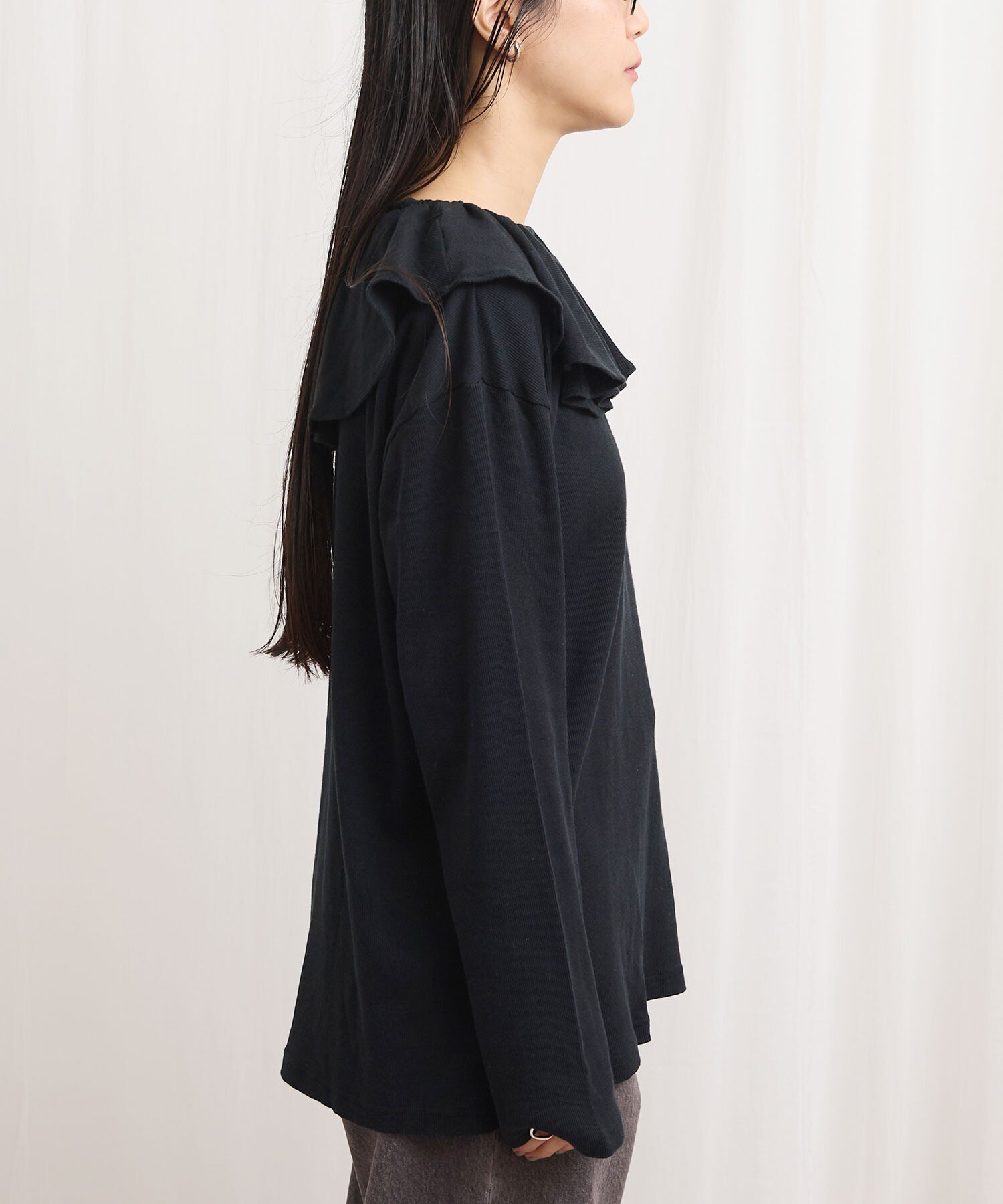 トリコ archive ウール縮絨フリルマフラー ポケット 黒 AMBIDEX Store 〇ZIM tereko frill pullover(F クロ): l'atelier du savon