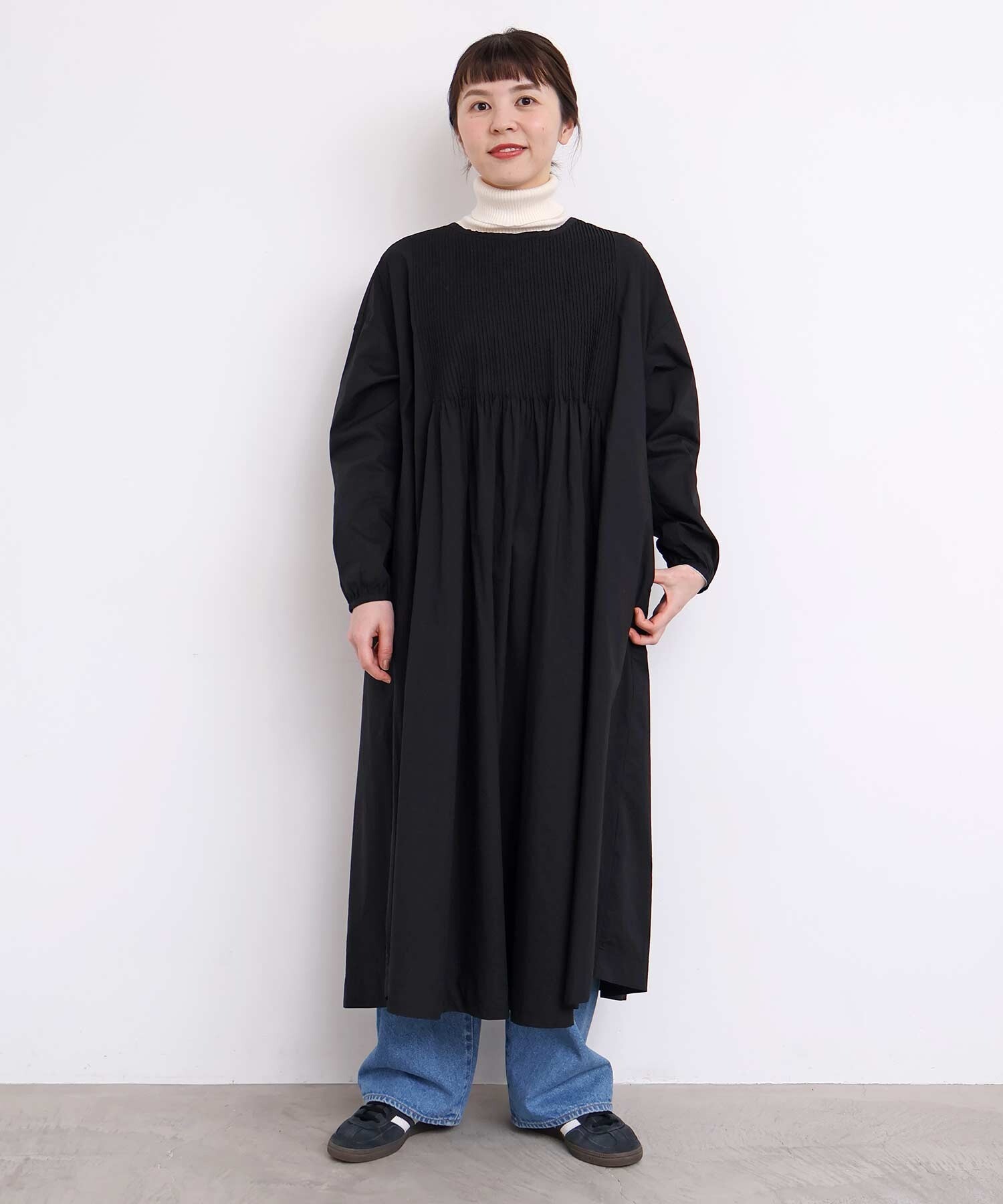 AMBIDEX Store バスクシャツみたいなピンタックワンピース(F サックス