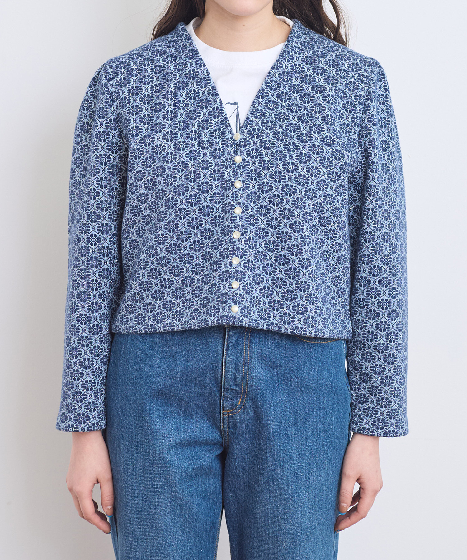 AMBIDEX Store ○〇幾何学フラワージャカード ジャケットカーディガン