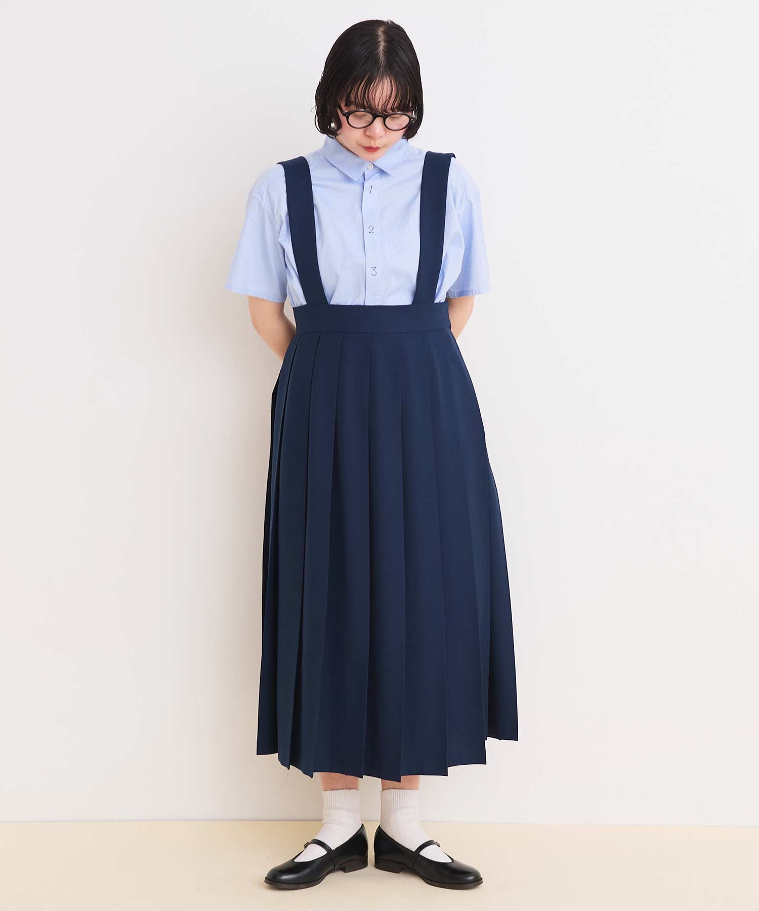 AMBIDEX Store 80/2ピンオックス 数字刺繍半袖シャツ(F サックス