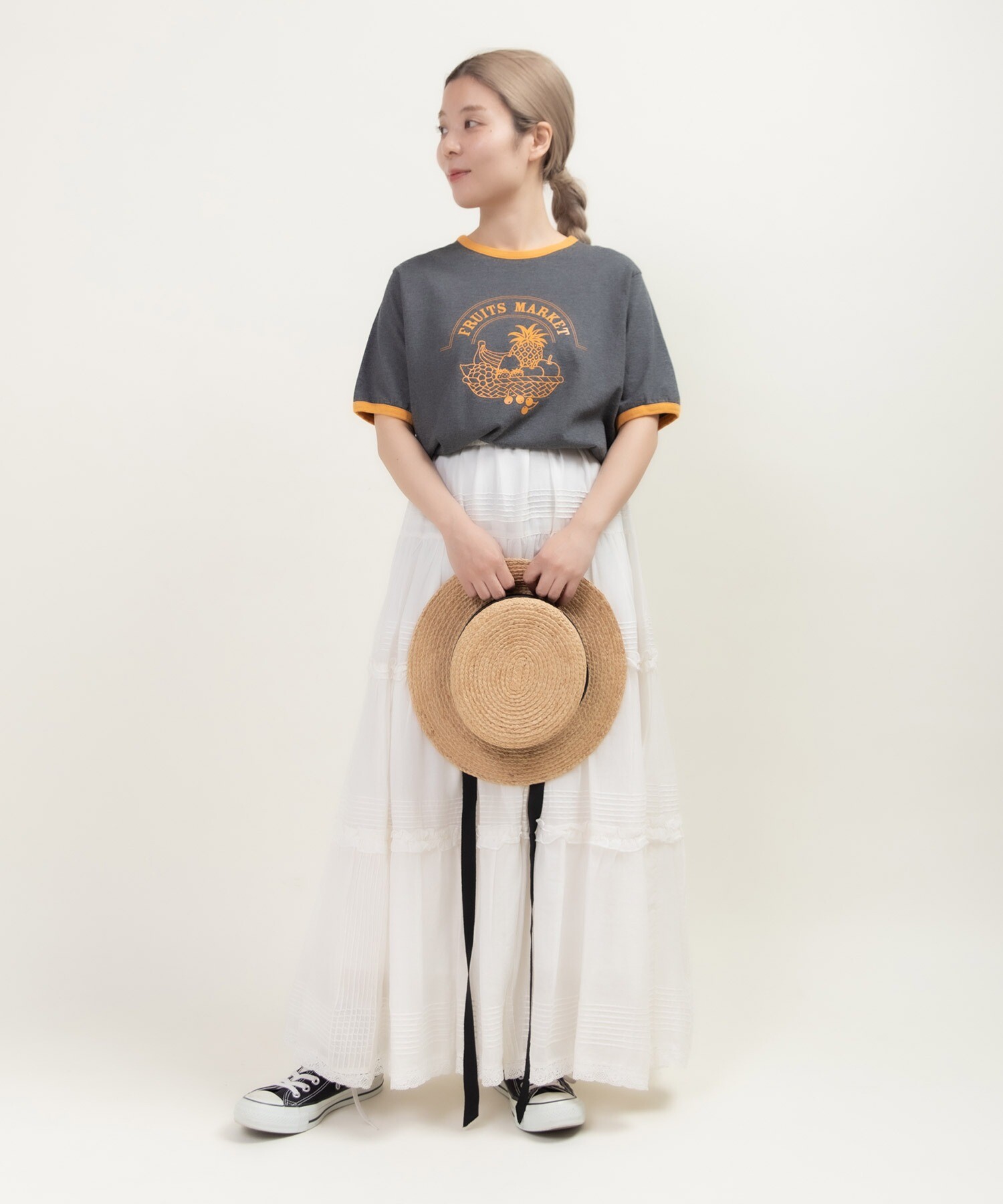 40/2天竺 フルーツプリントリンガーTシャツ