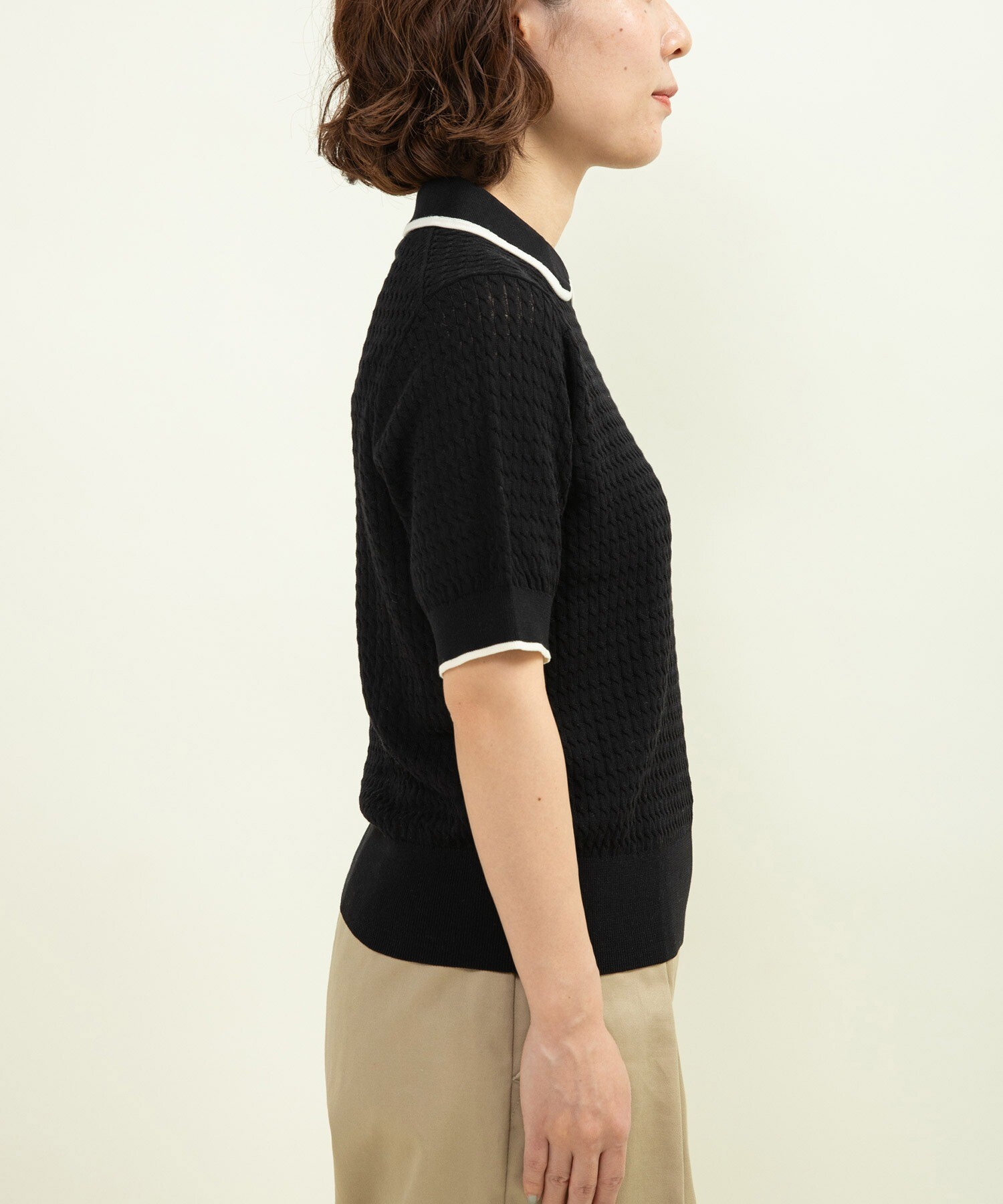 AMBIDEX Store ○coolcottonケーブル編み 丸襟半袖プルオーバー AMBIDEX Store ○coolcottonケーブル編み 丸襟半袖プルオーバー
