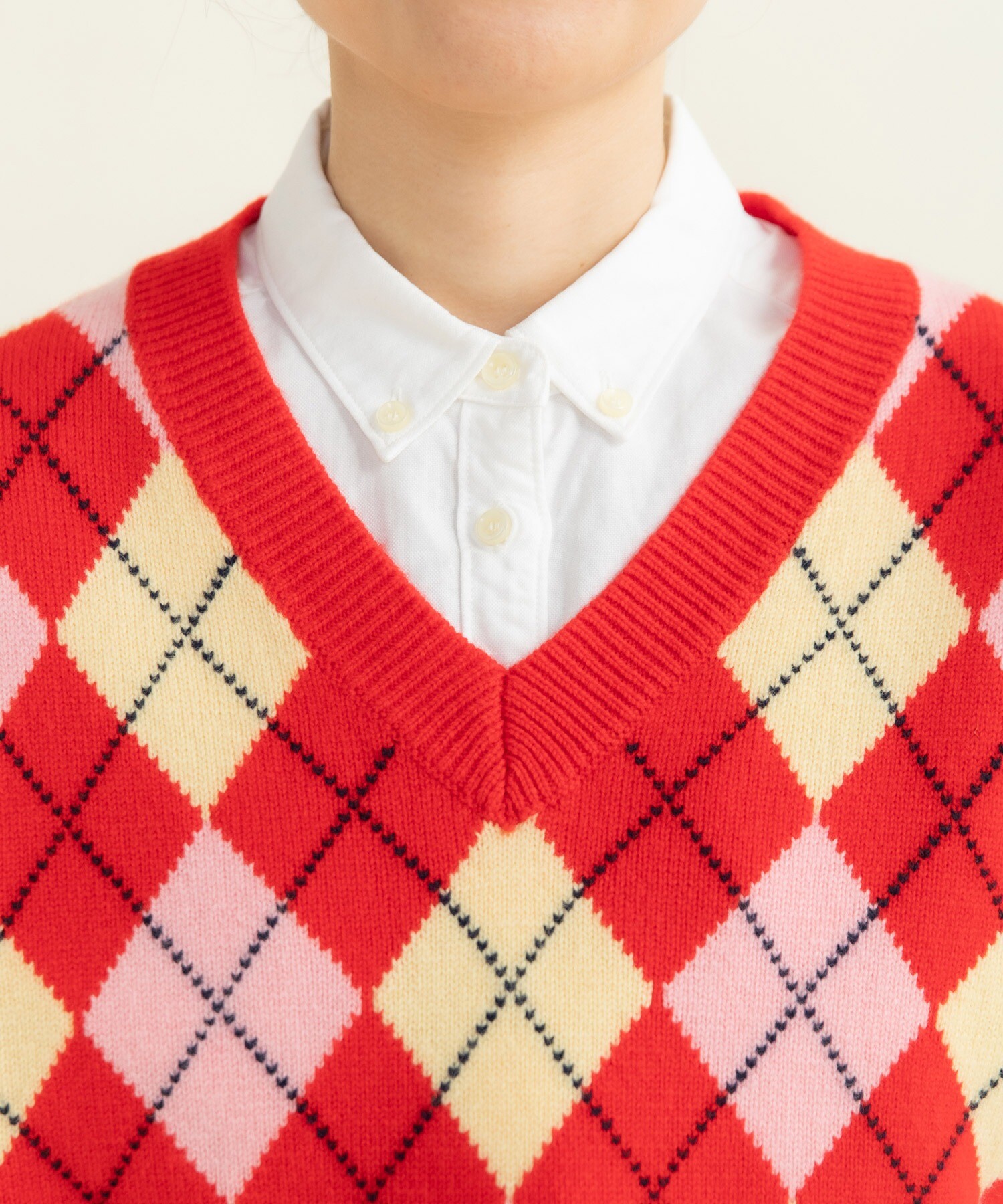 AMBIDEX Store ○メリノウール アーガイルⅤネックベスト(F アカ